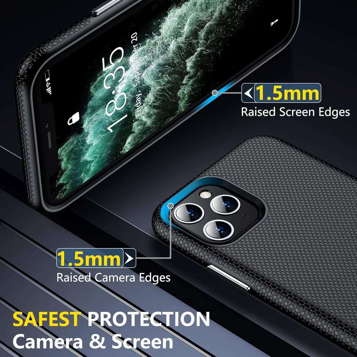 1.5mm Raised Screen Edges  
1.5mm Raised Camera Edges  
SAFEST PROTECTION Camera & Screen