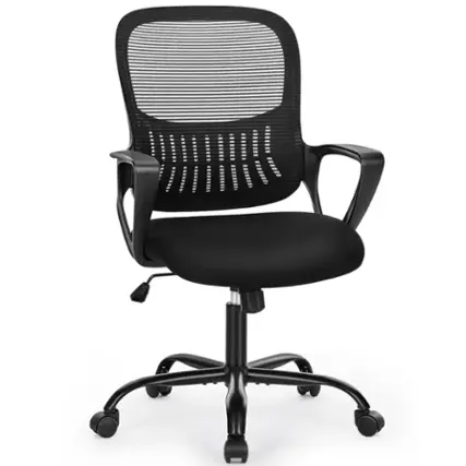 New! - Bestier - Office Task Chair Metal Frame with Lumbar Support Ergonomic Adjustable Computer Desk Chair in with Padded Armrest - Black