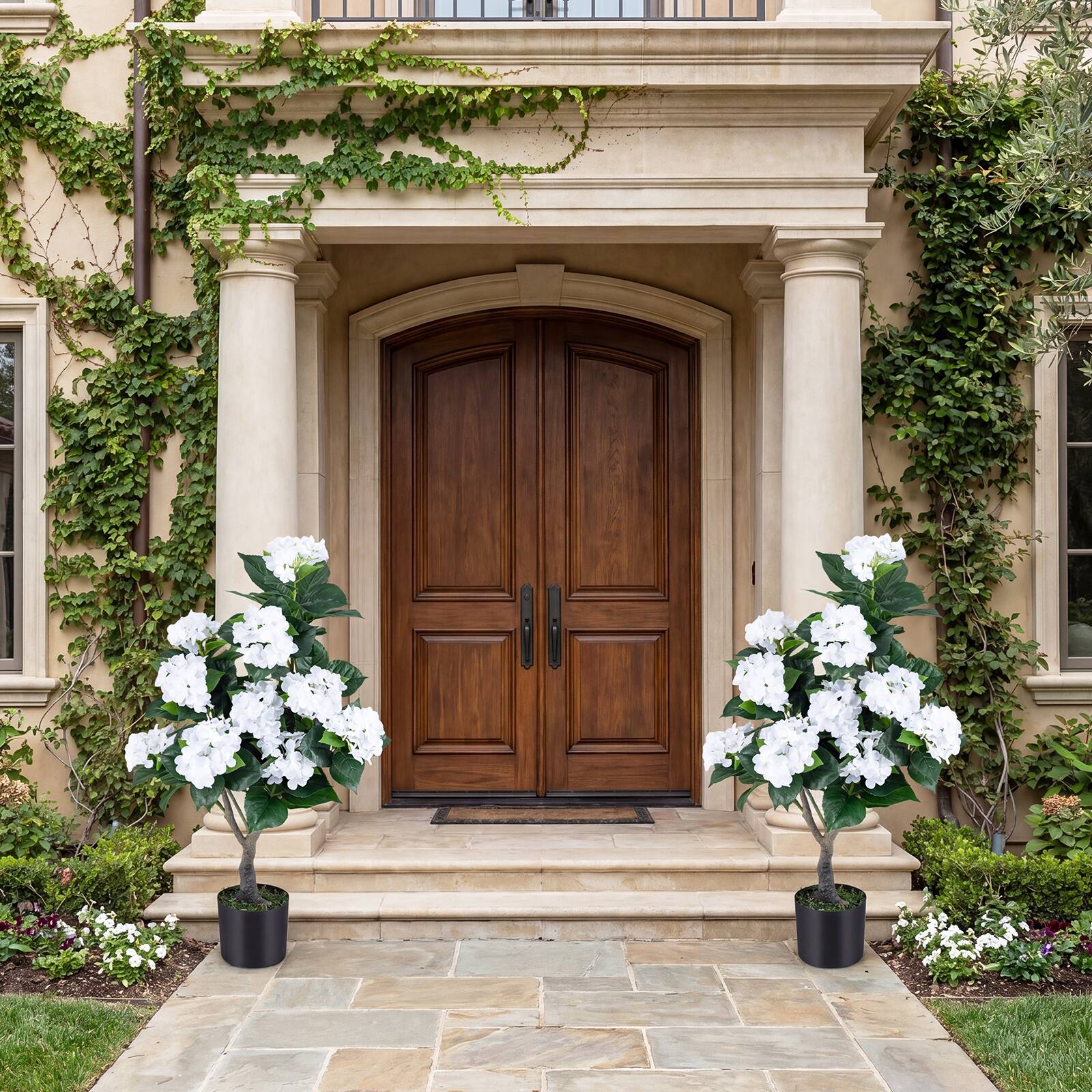 Alt View 3. Costway - Costway 2-Pack Artificial Hydrangea Tree, 43.5" Faux Flower Plants with 11 Blooms&Trunk - White.