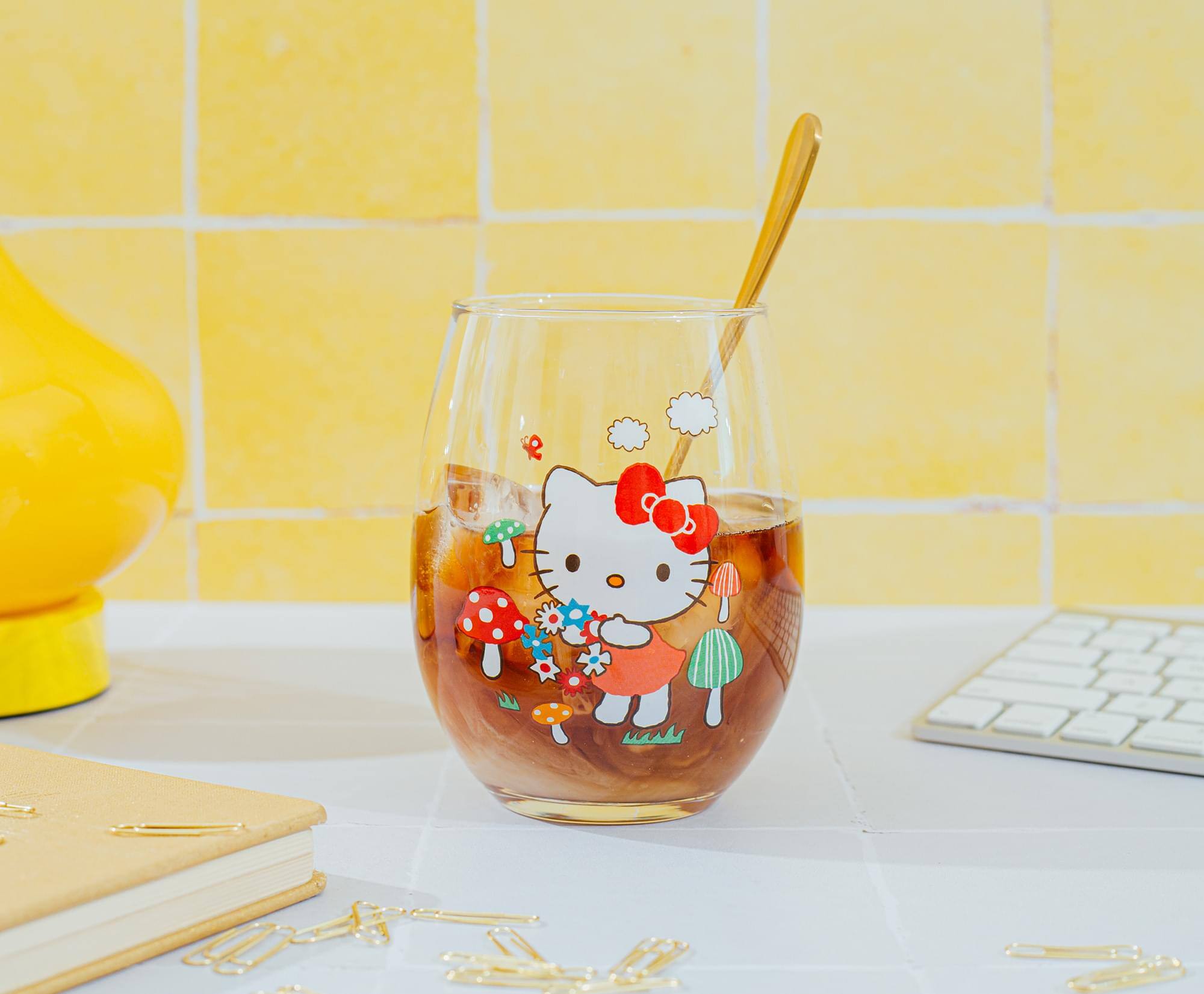 Alt View 3. Silver Buffalo - Sanrio Hello Kitty Mushrooms Stemless Wine Glass | Holds 20 Ounces - Red.