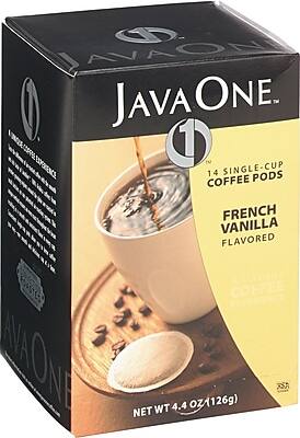 JAVA ONE  
14 SINGLE-CUP COFFEE PODS  
FRENCH VANILLA FLAVORED  
NET WT 4.4 OZ (126g)
