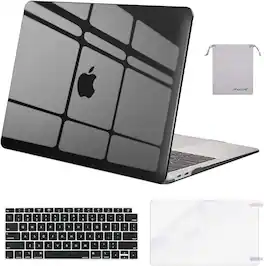mosiso - 4IN1 Case Kit for MacBook Air 13 inch M1 A2337 A2179 A1932 2021-2018, Hard Shell&Keyboard Cover&Screen Protector&Pouch - Crystal Black