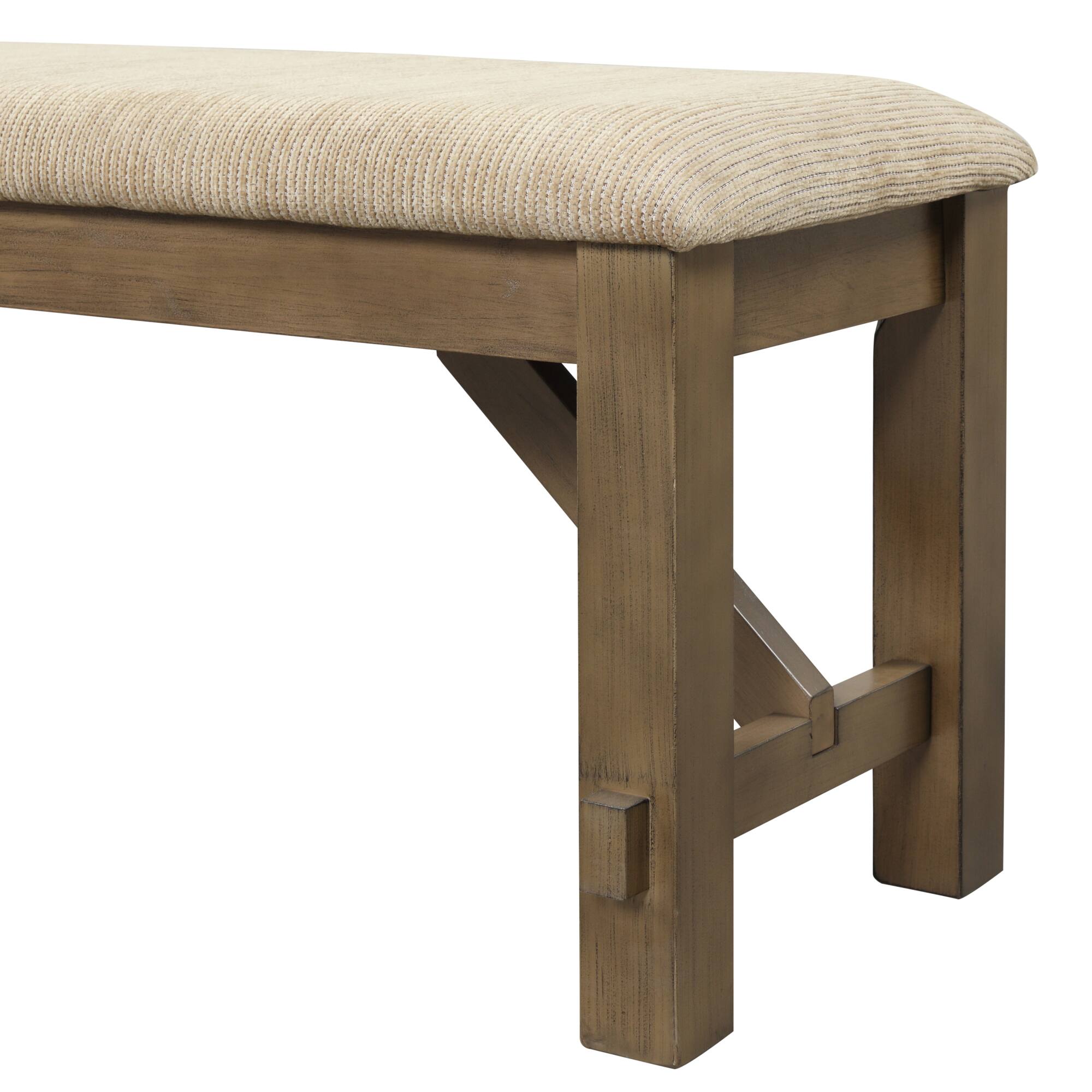 Left. GOODSILO - Farmhouse Style Fabric Upholstered Dining Bench with Solid Wood Legs for Kitchen and Entryway Seating - Brown.