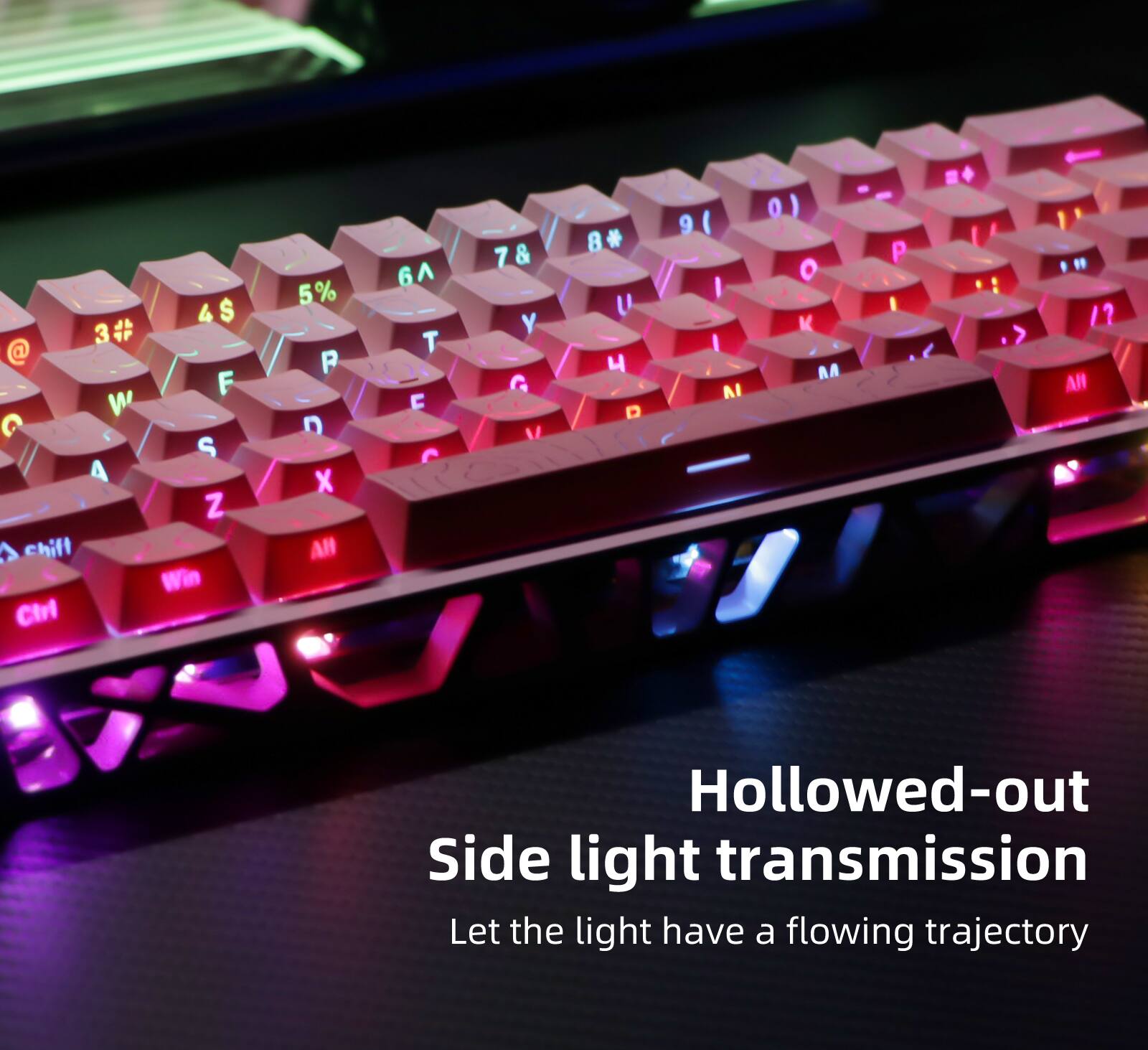 Hollowed-out Side light transmission  
Let the light have a flowing trajectory