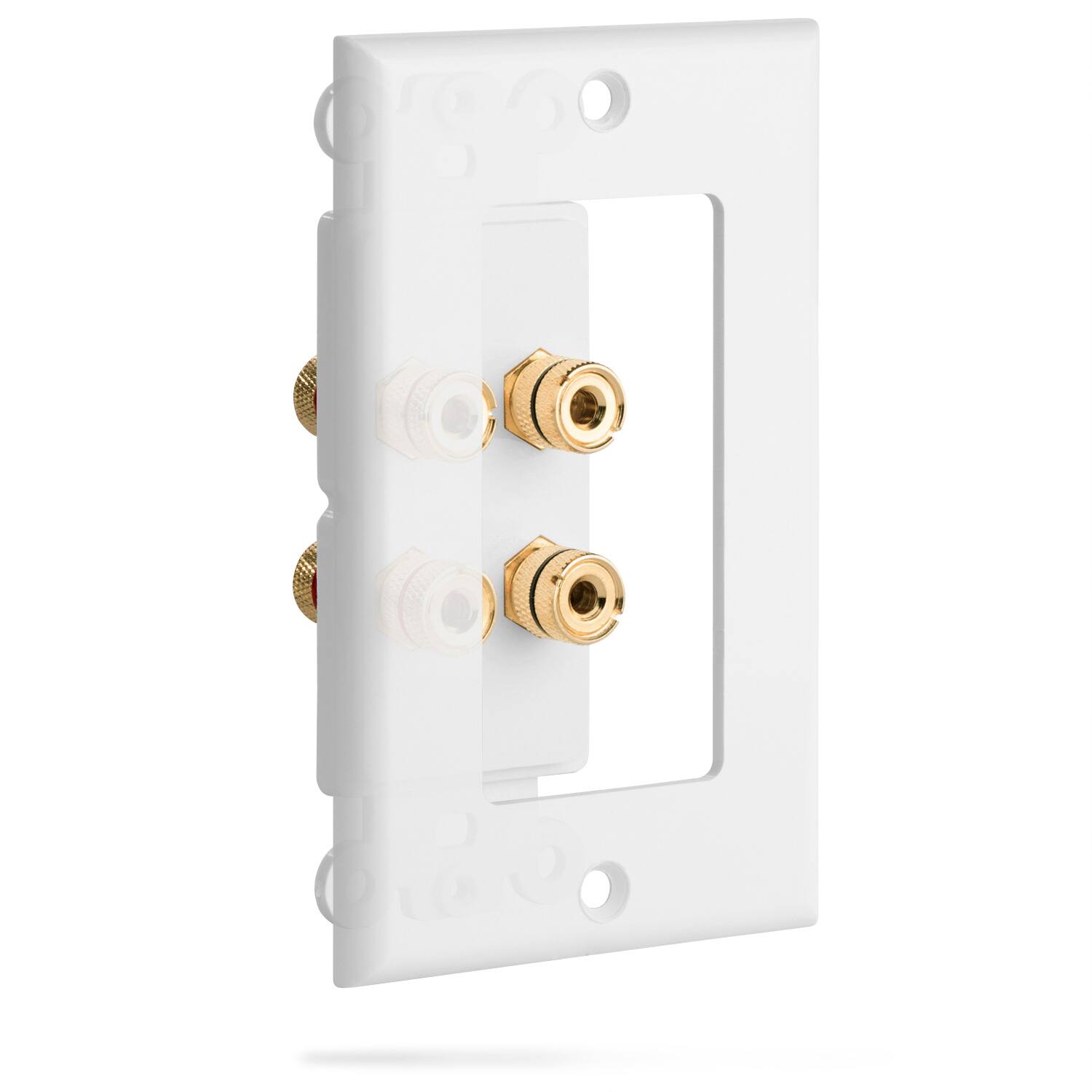 Left. Fosmon - 2 Pack Gold Plated Speaker Wall Plate, Home Theater Audio Wall Plate For Speaker Wire, Copper Banana for 2 Speakers - White.