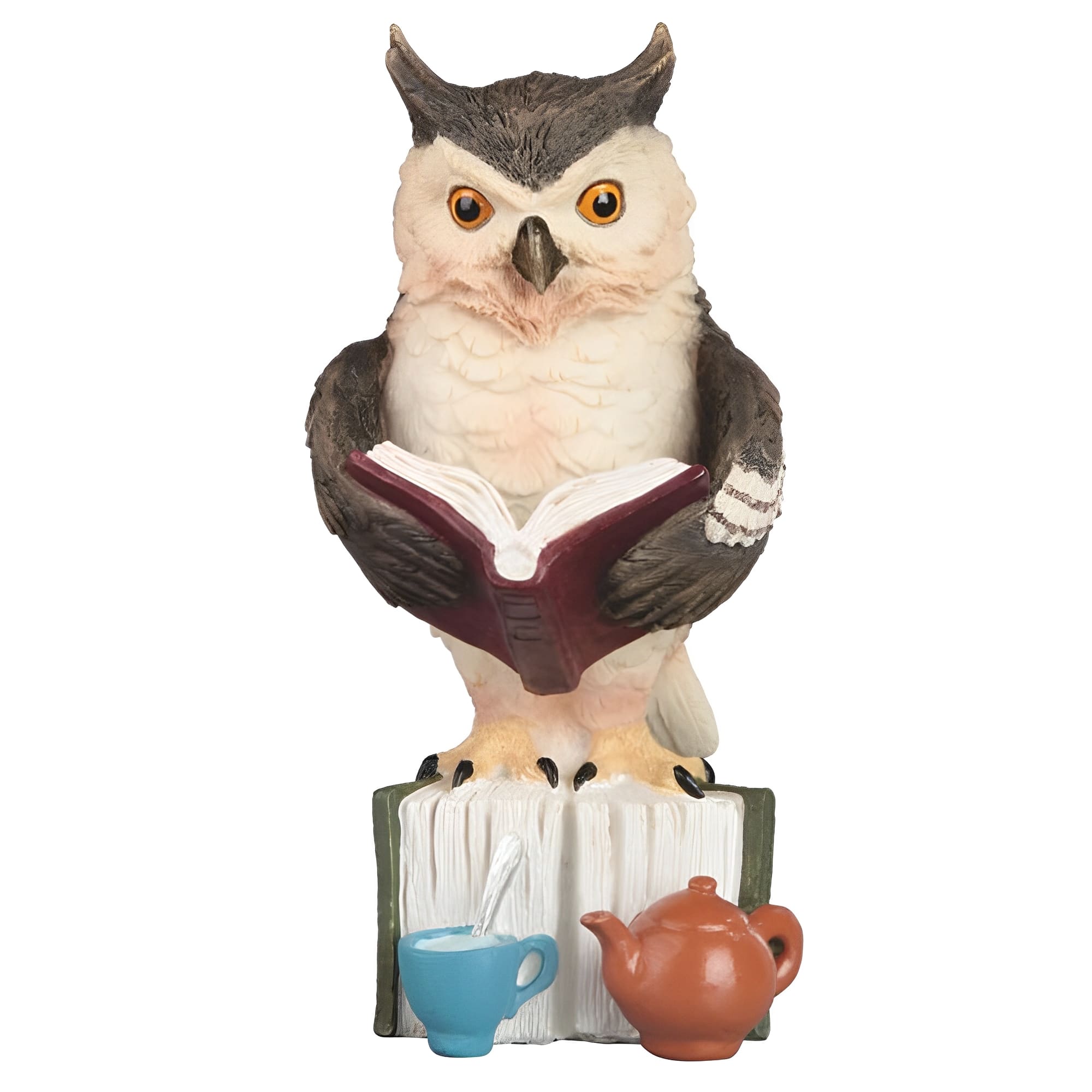 FC Design - 6"H Owl Reading with Tea Set Figurine Statue Desk Tabletop Home Decor Gift - Multi-Color