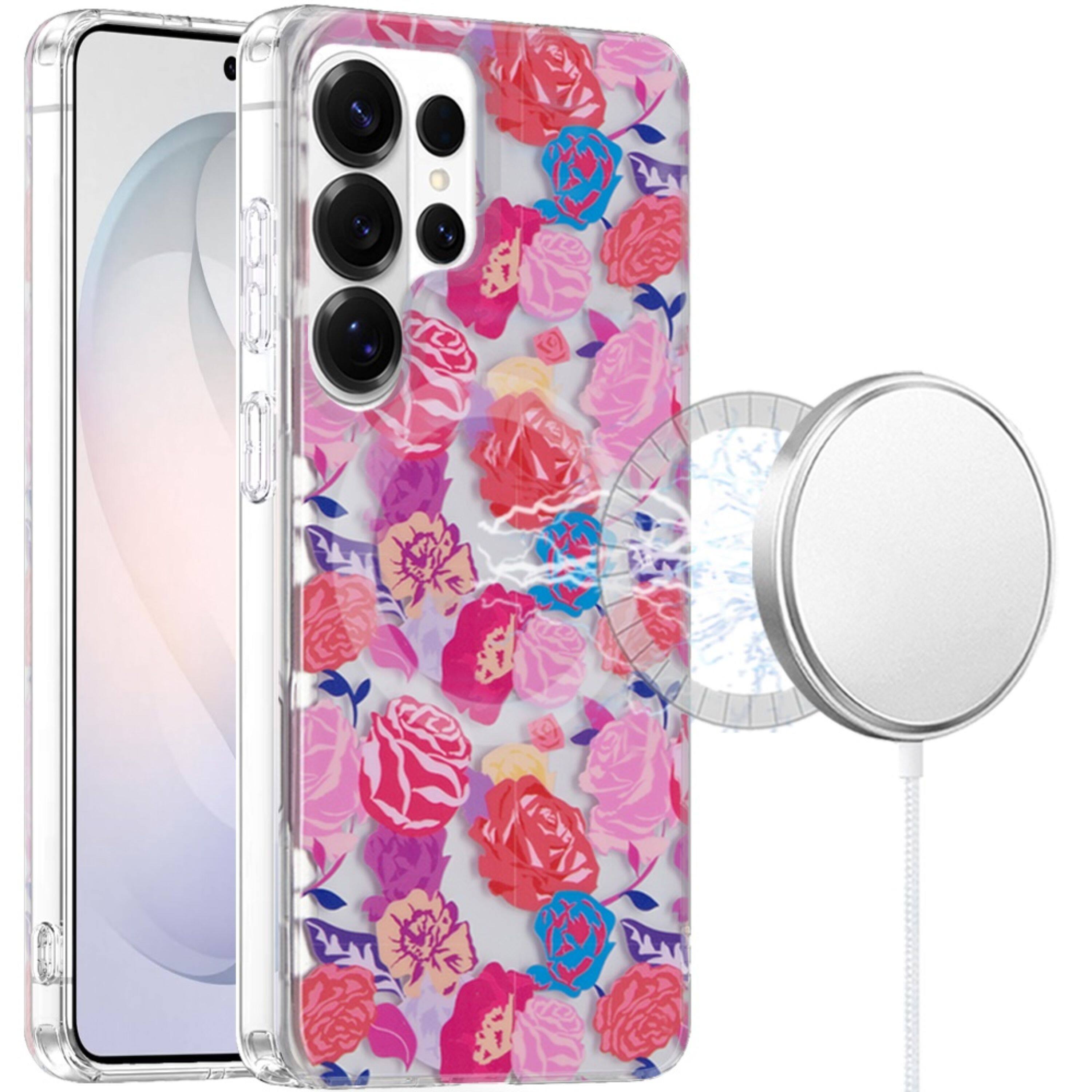 Front. Kitcheniva - Dual Layer Magnetic Circle Case With Tempered Glass For Samsung Galaxy S26 Ultra Nocturne Rose - Multicolor.