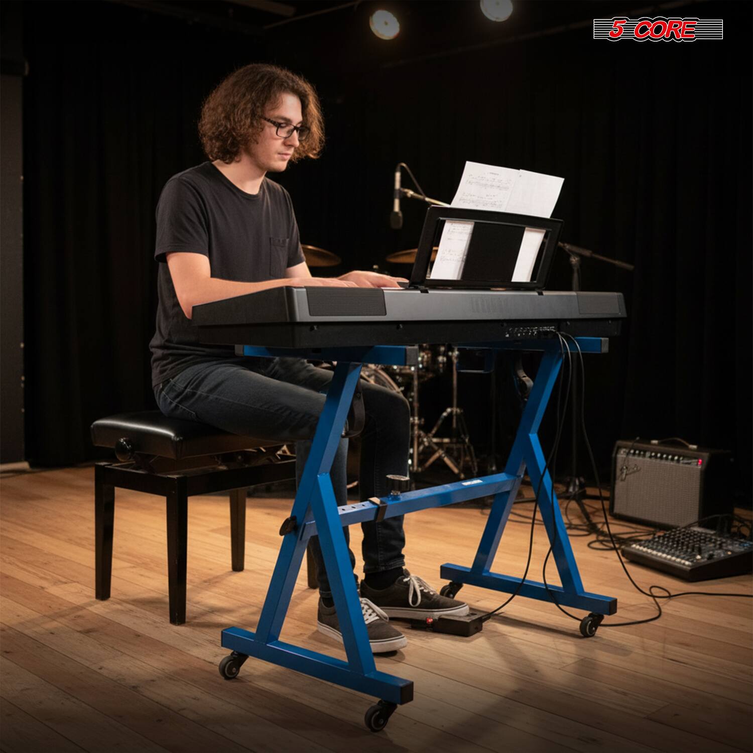 Alt View 4. 5 CORE - 5Core Keyboard Stand Adjustable Height 36.5" Width 32.5” Z Style Electric Piano Riser 250Lb Capacity - Blue.