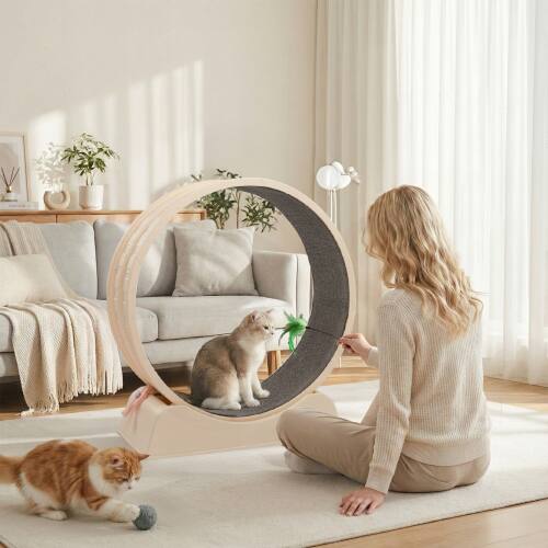 Alt View 10. Winado - Cat Exercise Wheel, 31-inch Cat Treadmill with Detachable Carpet, Safety Lock, Teaser Running Silent for Indoor Playing - Beige.