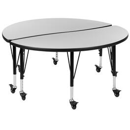 Flash Furniture - Emmy 2 Piece Mobile 47.5" Circle Wave Flexible Grey Thermal Laminate Kids Adjustable Activity Table Set - Gray