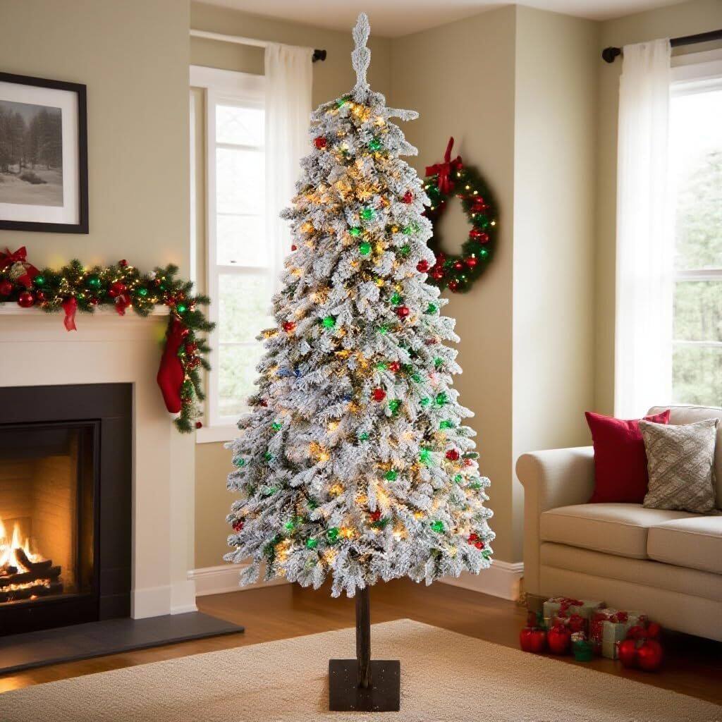 Back. Acekool - 6 ft Snow Flocked Xmas Artificial Christmas Tree for Christmas Decor, White - White.
