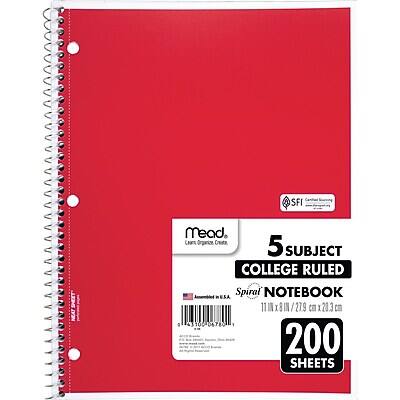 Sure, here is the corrected and grouped text:

---

**Mead**

**Learn, Discover, Create**

**5 SUBJECT COLLEGE RULED SPIRAL NOTEBOOK**

**11" x 8½" (279 mm x 213 mm)**

**200 SHEETS**

**SFI NEAT**

**Leam Oorngariacre Cmute**

**Spiral Notebook**

**279**

**C 43100 06780**

---

This text is organized based on the information provided in the image.