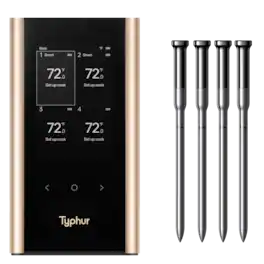Typhur - Sync Gold Quad Smart Wireless Meat Thermometer, 3000 FT Sub-1G Enhanced Signal, WiFi Unlimited Range, 6 Sensor Probe - Black/Gold