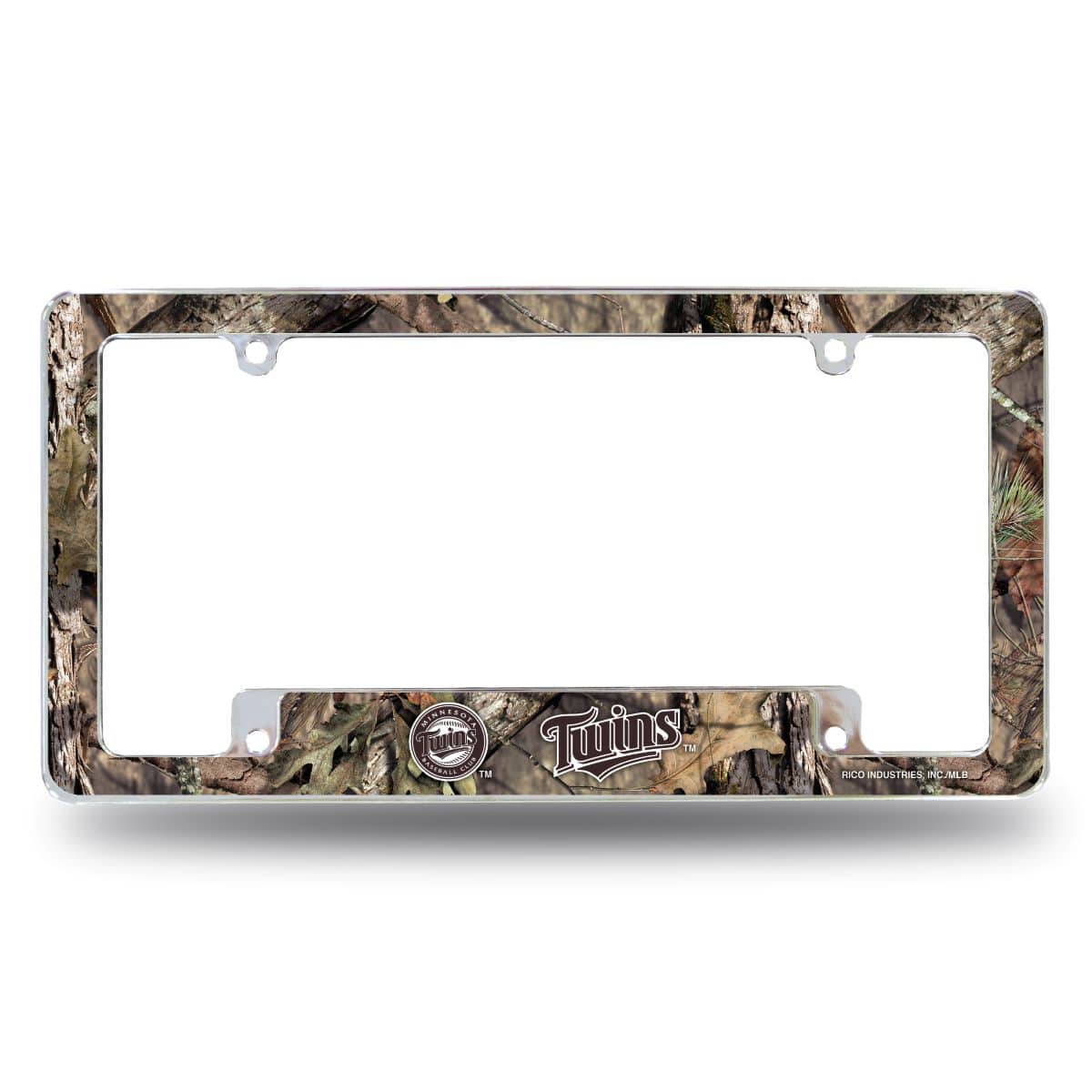 Rico Industries - Minnesota Twins Chrome Metal License Plate Frame with Bold Mossy Oak Camouflaged Camo Design - Multi