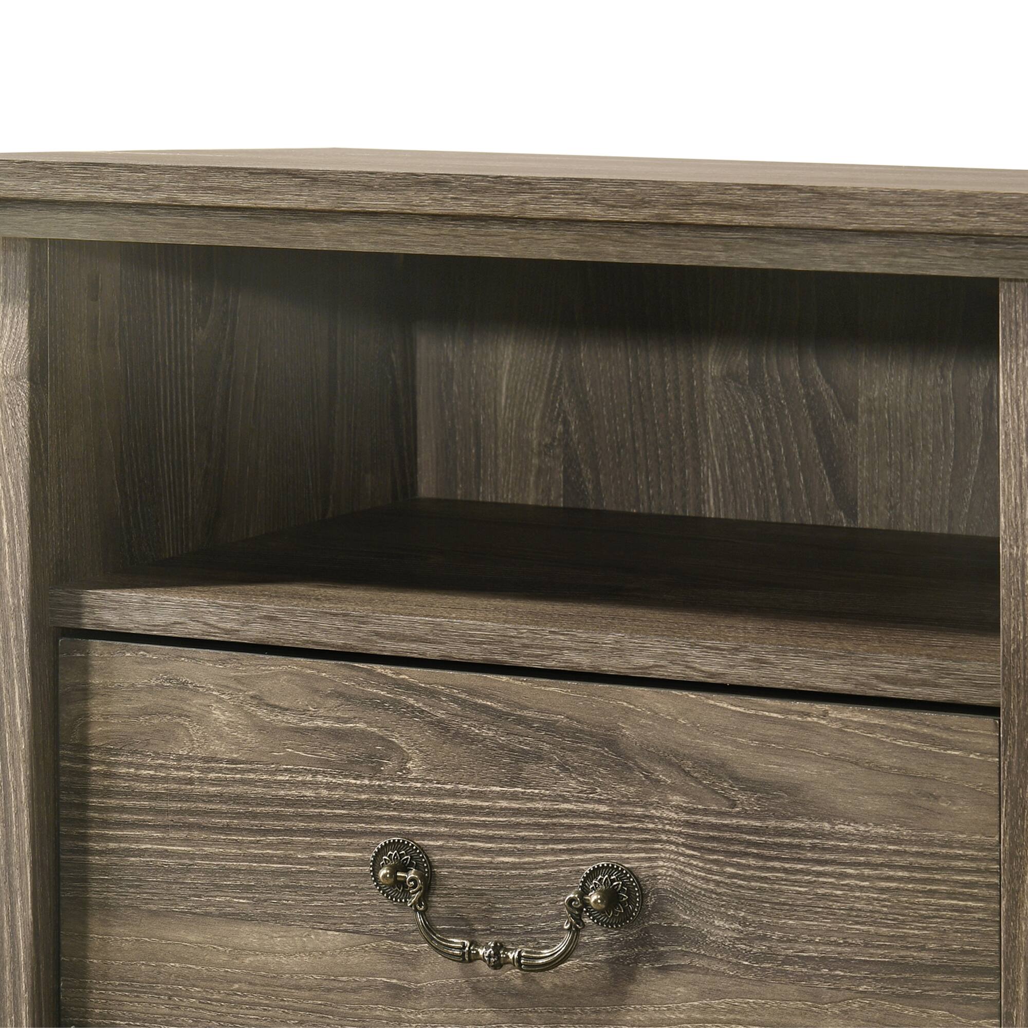 Alt View 5. Vaczon - Rustic Grey Nightstands (Set of 2) with Open Shelf and 2 Drawers - Grey.