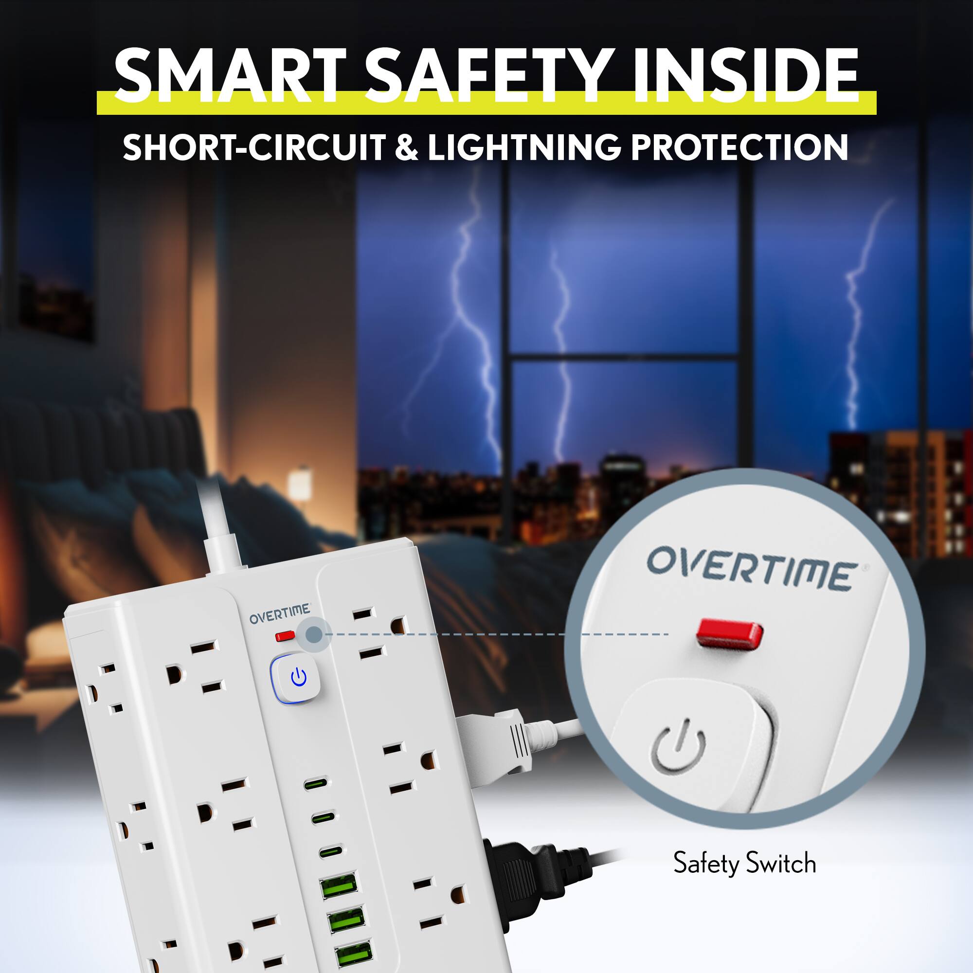 SMART SAFETY INSIDE  
SHORT-CIRCUIT & LIGHTNING PROTECTION  
OVERTIME  
Safety Switch