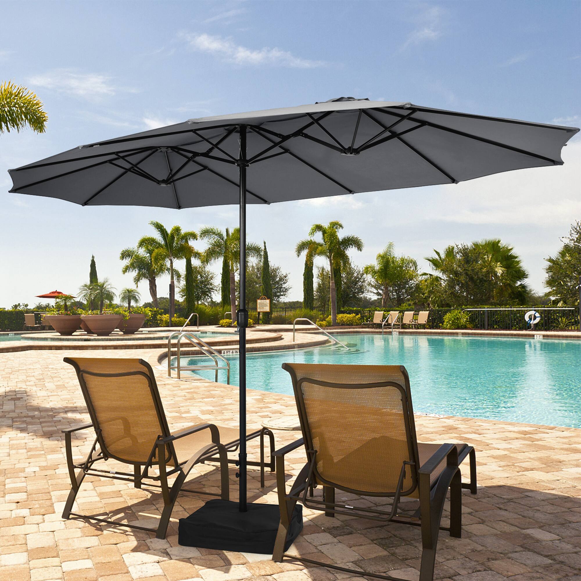 Gymax - 15 ft Double-Sided Patio Twin Umbrella Extra-Large Market Umbrella w/ Base Grey - Gray price history on PriceWatchPro