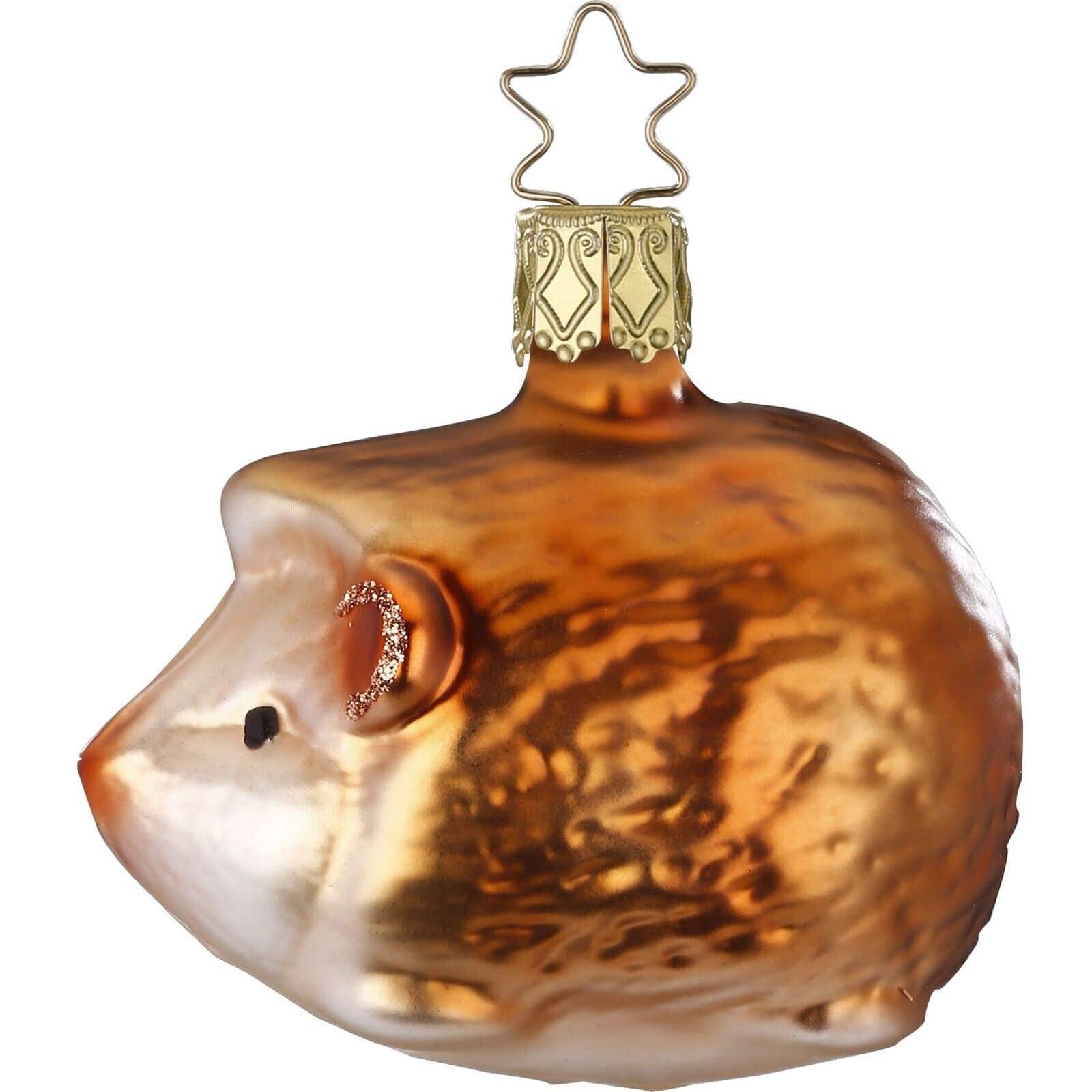 Inge Glas - Hedgehog German Glass Christmas Ornament FREE BOX - Brown