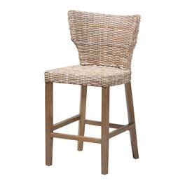 bali & pari - Enver Modern Bohemian Kubu Rattan and Mahogany Wood Counter Stool - Kubu Grey/Rustic Taupe