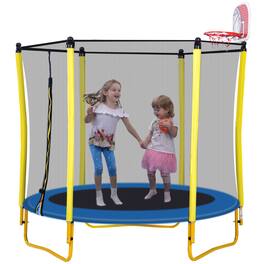 LOVMOR - 5.5 FT Trampoline with Basketball Hoop and Safety Enclosure Recreational Trampoline for Kids