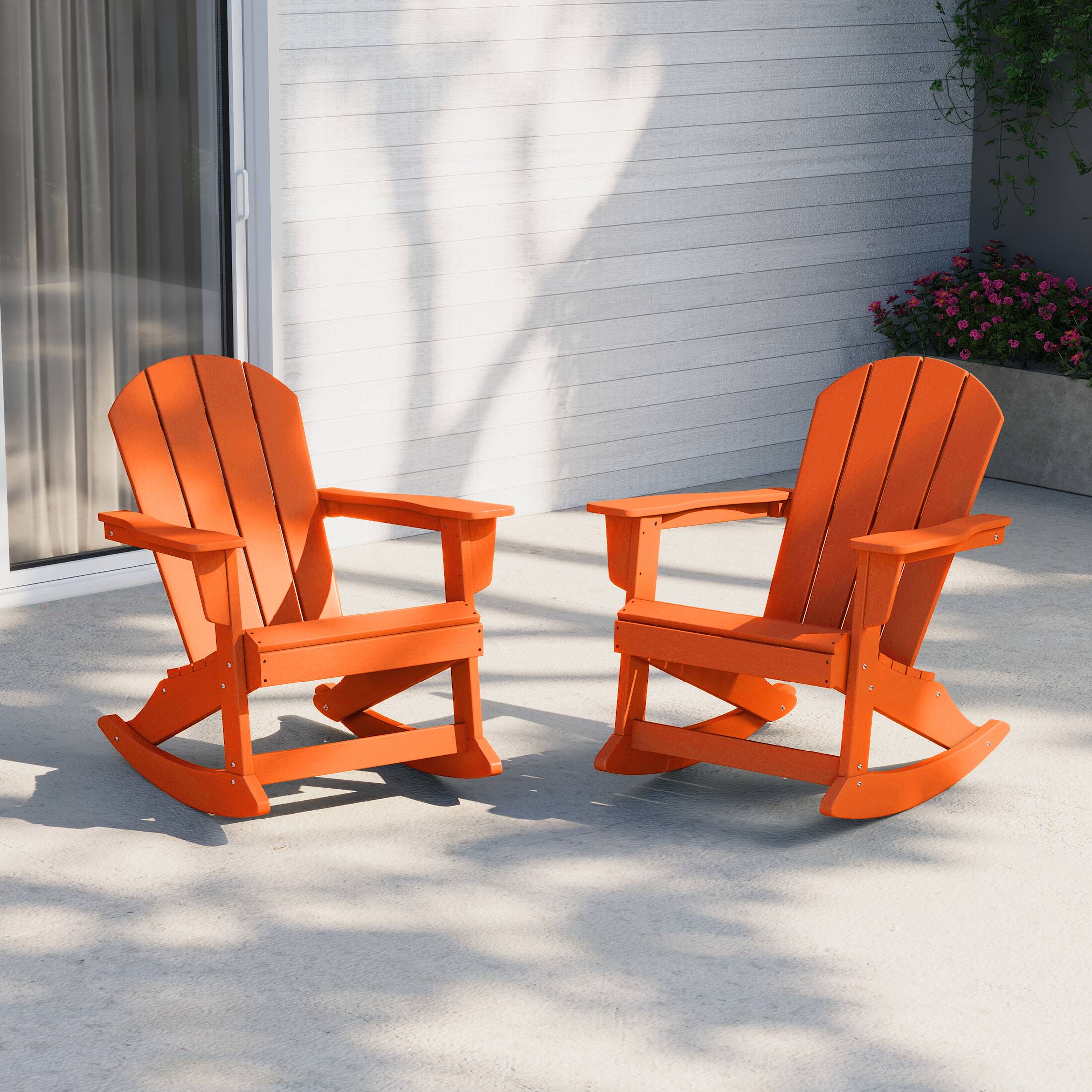Angle. WestinTrends - WestinTrends Malibu 2 piece set Outdoor / Patio Poly Adirondack rocking chairs ( 2 seater ) - Orange.