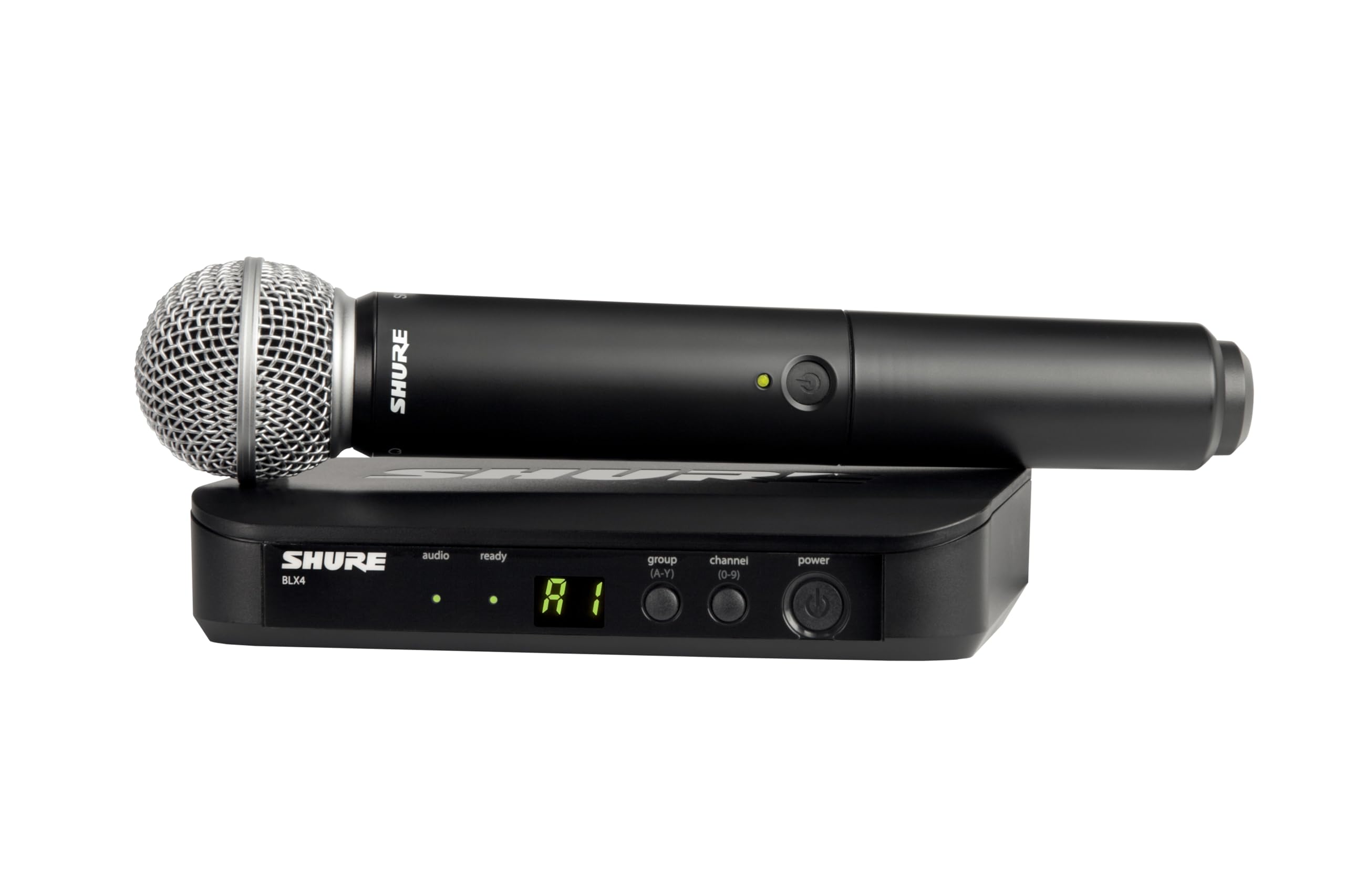 SHURE BLX4 audio SHURE BLX4 ready R group (A-Y) channel (0-9) power