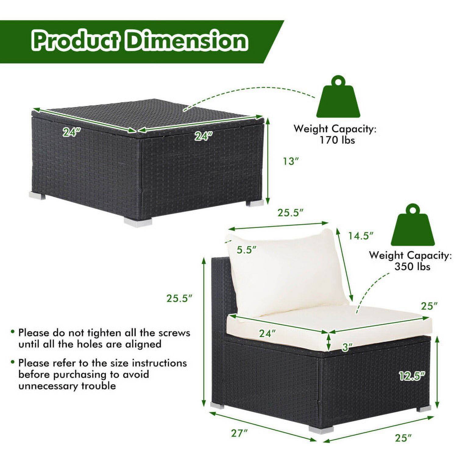Product Dimension

- 24" x 24" x 13"  
  Weight Capacity: 170 lbs

- 25.5" x 14.5" x 5.5"  
  Weight Capacity: 350 lbs

- 25.5" x 25" x 27" x 25" x 12.5" x 24" x 3"

Please do not tighten all the screws until all the holes are aligned.

Please refer to the size instructions before purchasing to avoid unnecessary trouble.