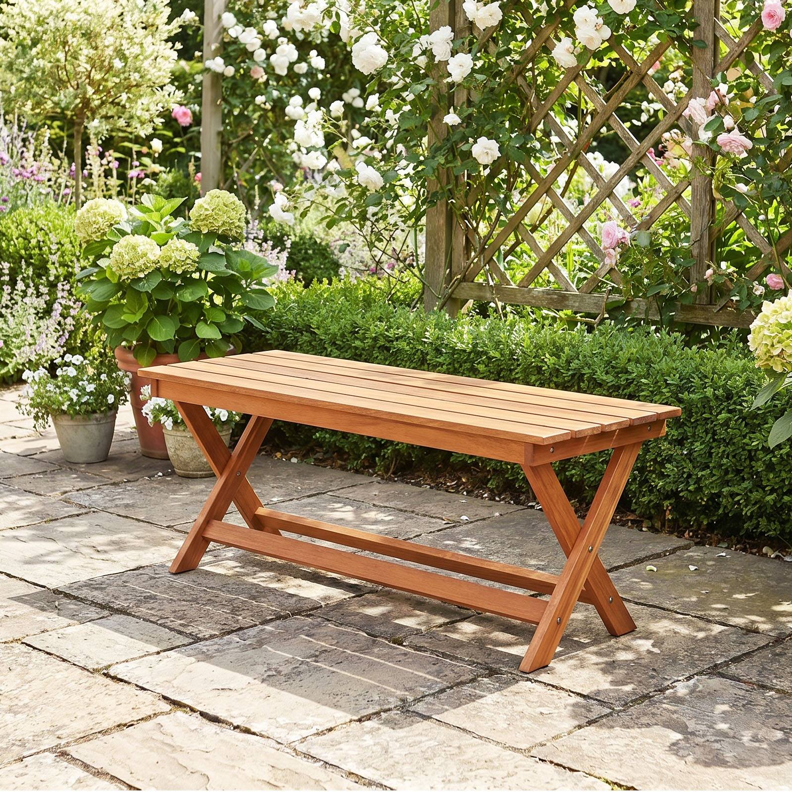 Alt View 5. Costway - Costway 2 Pcs Outdoor Bench,Dining Benches with Slatted Seats,2-Person Backless Garden Bench - Natural.