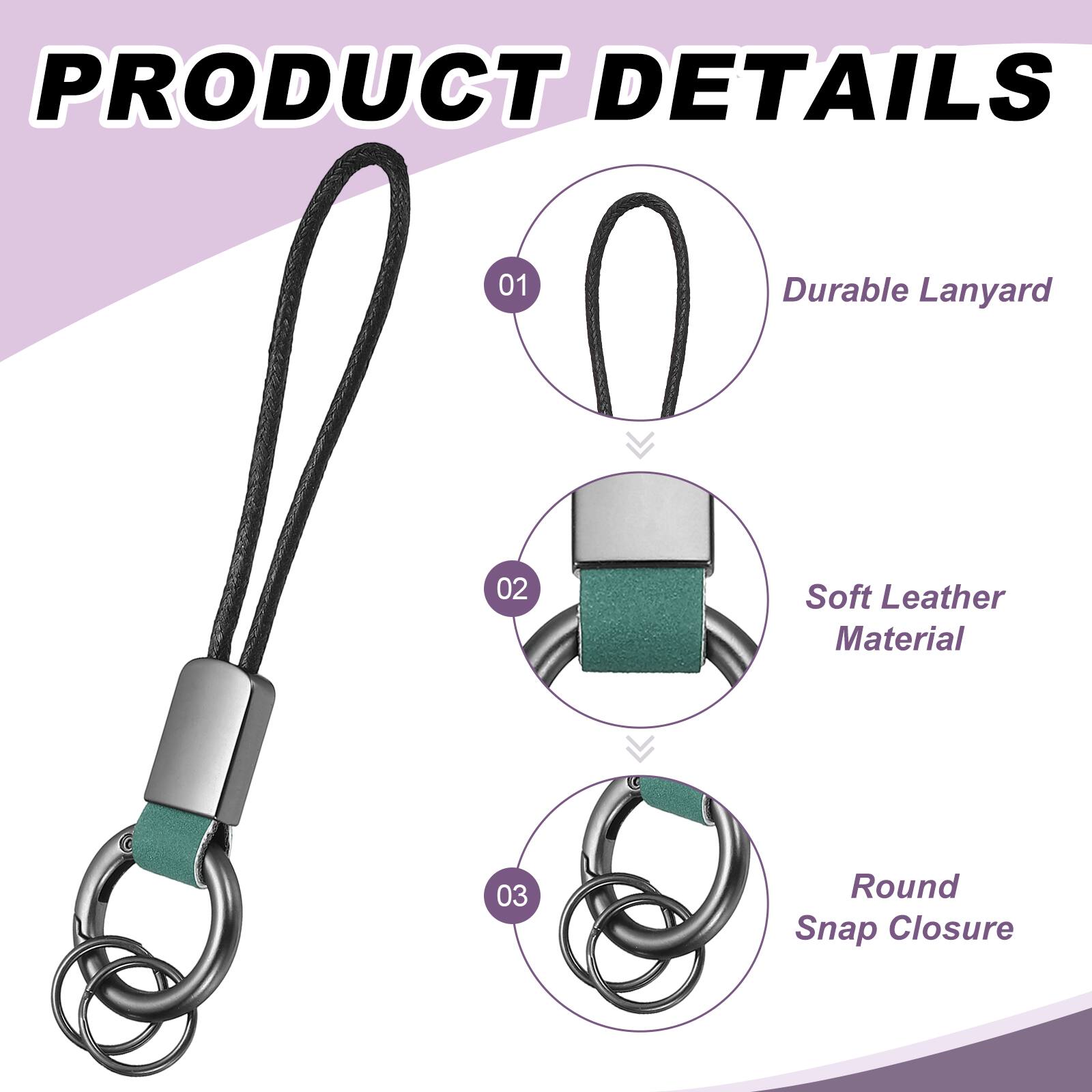 PRODUCT DETAILS  
01 Durable Lanyard  
02 Soft Leather Material  
03 Round Snap Closure