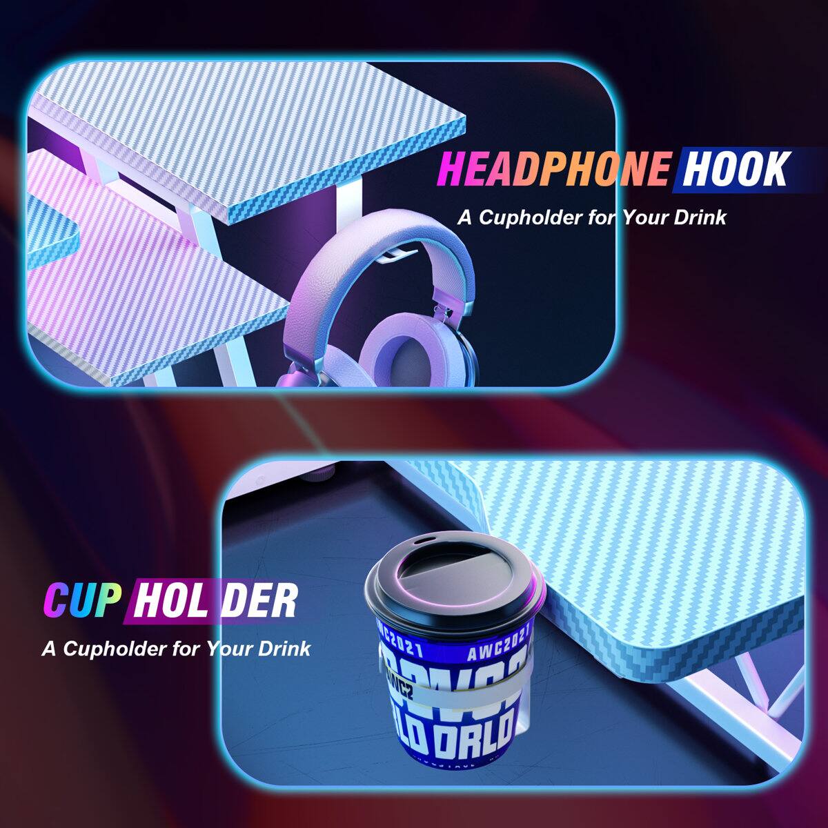 HEADPHONE HOOK  
A Cupholder for Your Drink  

CUP HOLDER  
A Cupholder for Your Drink