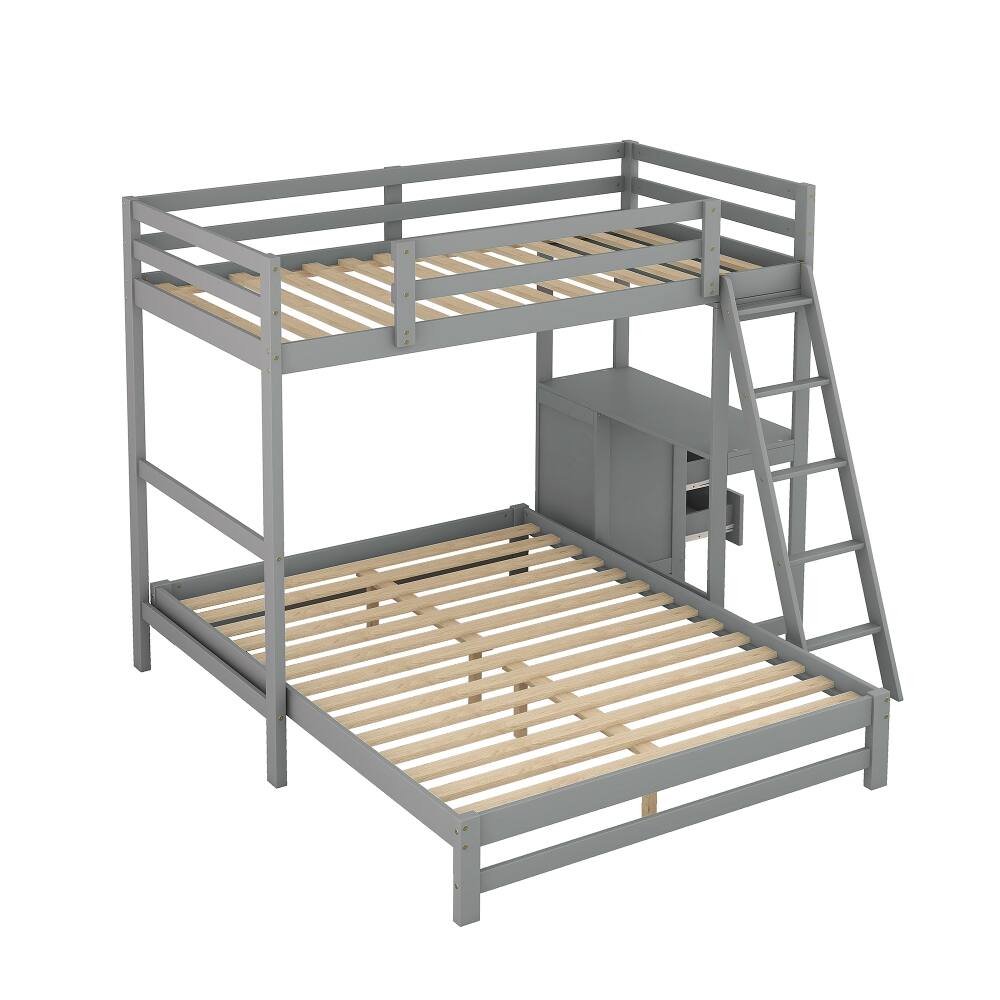 Alt View 9. Loheer - Loheer Twin Over Full Bunk Bed with Desk and Drawers Grey - Grey.