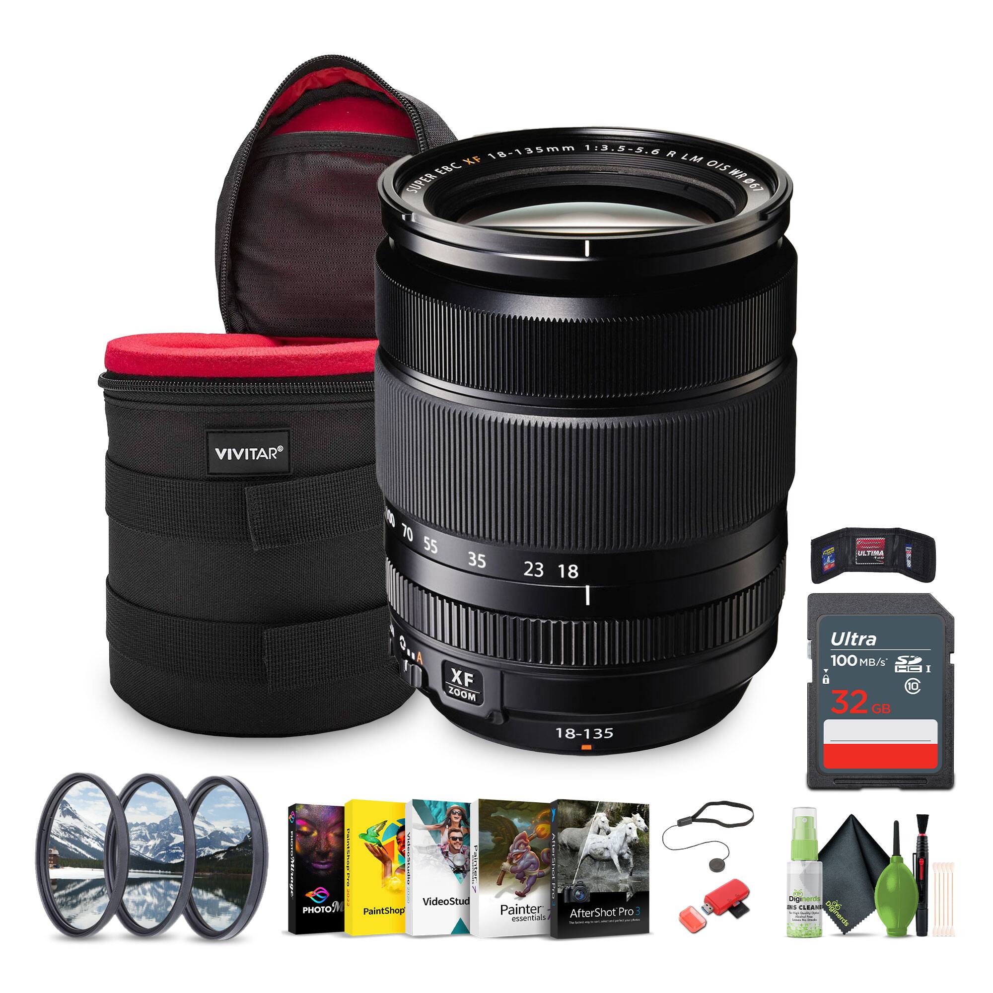Fujifilm - XF 18-135mm f/3.5-5.6 R LM OIS WR Lens, 32GB Memory Card, Bundle - Black