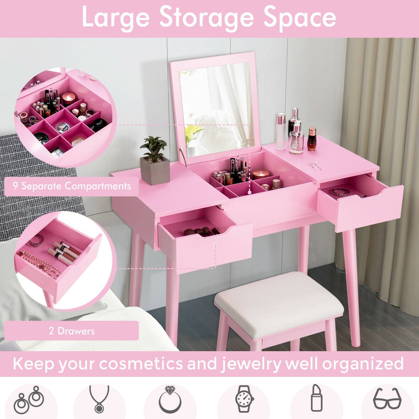 Large Storage Space, 9 Separate Compartments, 2 Drawers, Keep your cosmetics and jewelry well organized