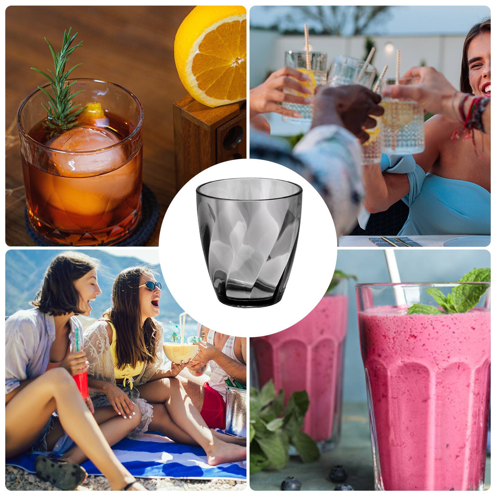 Alt View 6. Unique Bargains - 2pcs Clear Plastic Reusable Drinking Glasses, 10oz Diagonal Texture Unbreakable Stackable for Beer Juice - Grey.