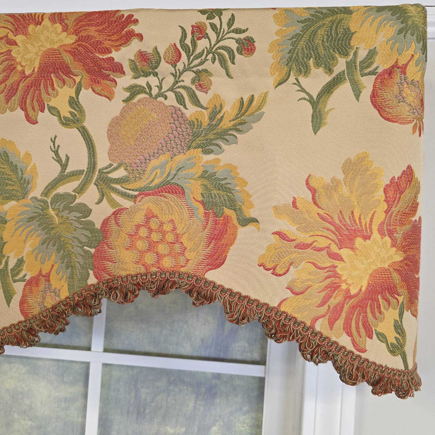 Left. RLF Home - RLF Home 100% Cotton Sublime Cornice  Fully lined Windows Rod Pocket Valance 50" x 17"  Orange - Orange.