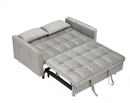 Trinkets Crazed - 3 in 1 Velvet Convertible Sleeper Sofa Bed, Futon Couches for Living Room with Side Pocket/Adjustable Backrest - Gray