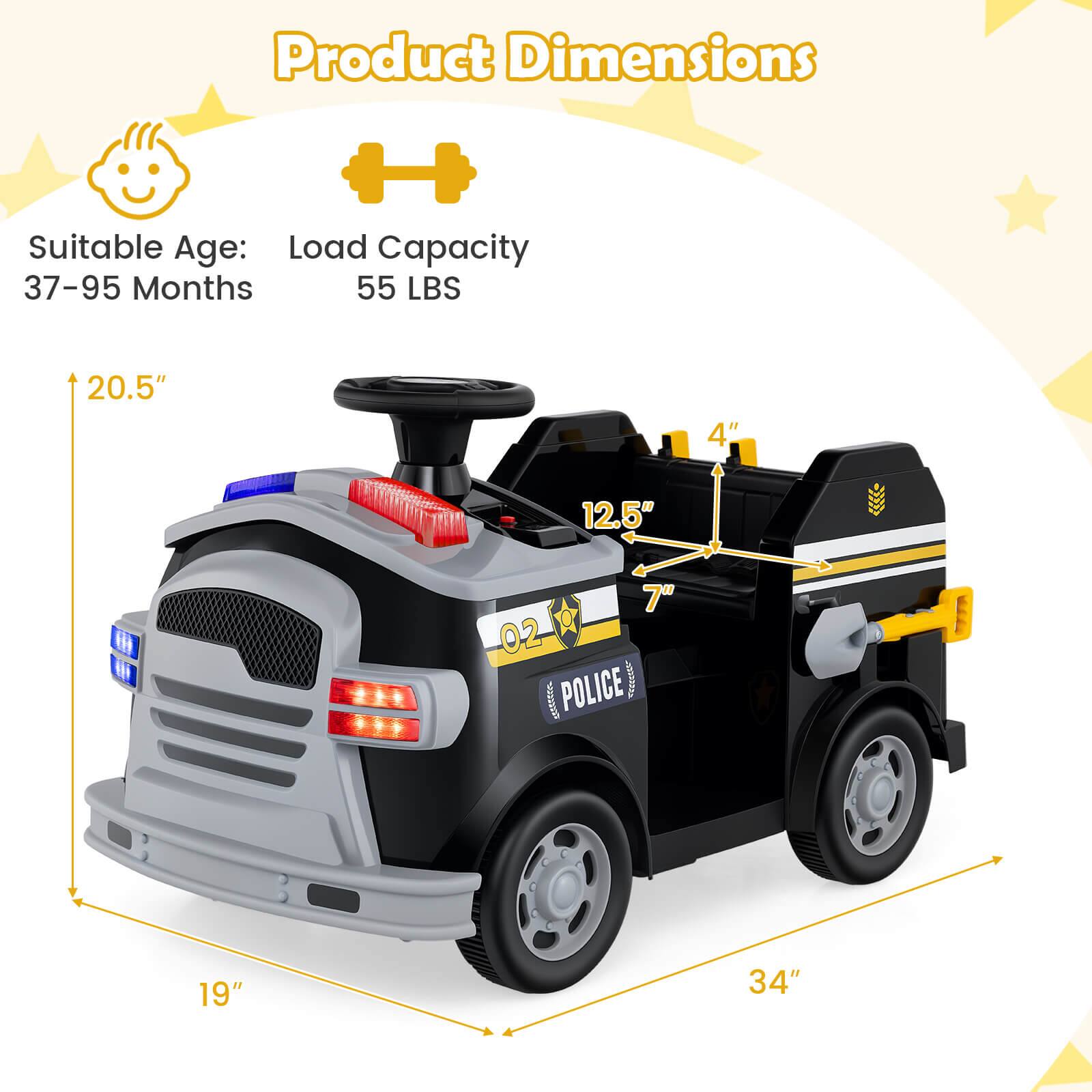 Product Dimensions

Suitable Age: 37-95 Months

Load Capacity: 55 LBS

Dimensions:
- Height: 20.5"
- Width: 34"
- Length: 19"
- Seat Height: 4"
- Seat Width: 12.5"
- Seat Depth: 7"