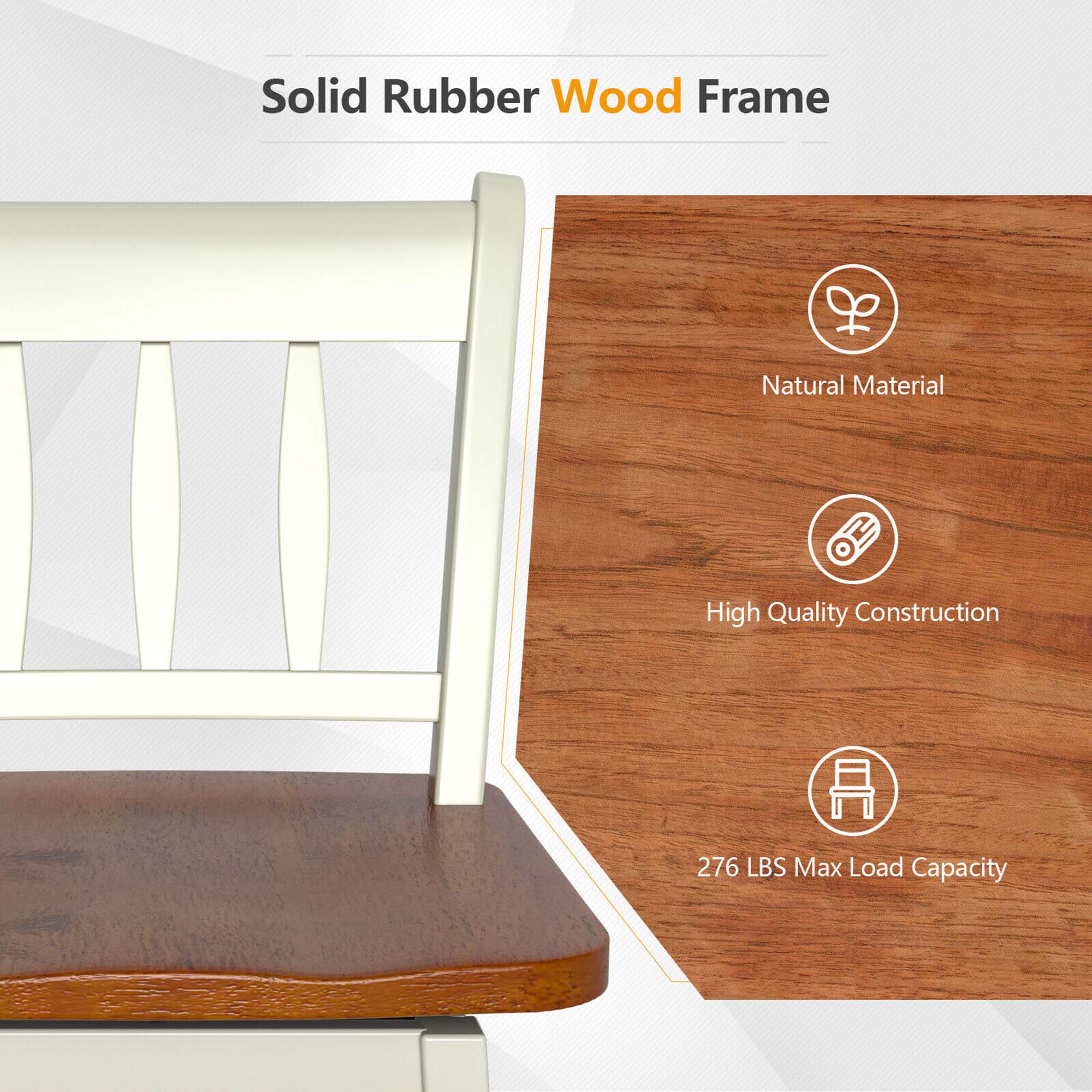 Solid Rubber Wood Frame
Natural Material
High Quality Construction
276 LBS Max Load Capacity