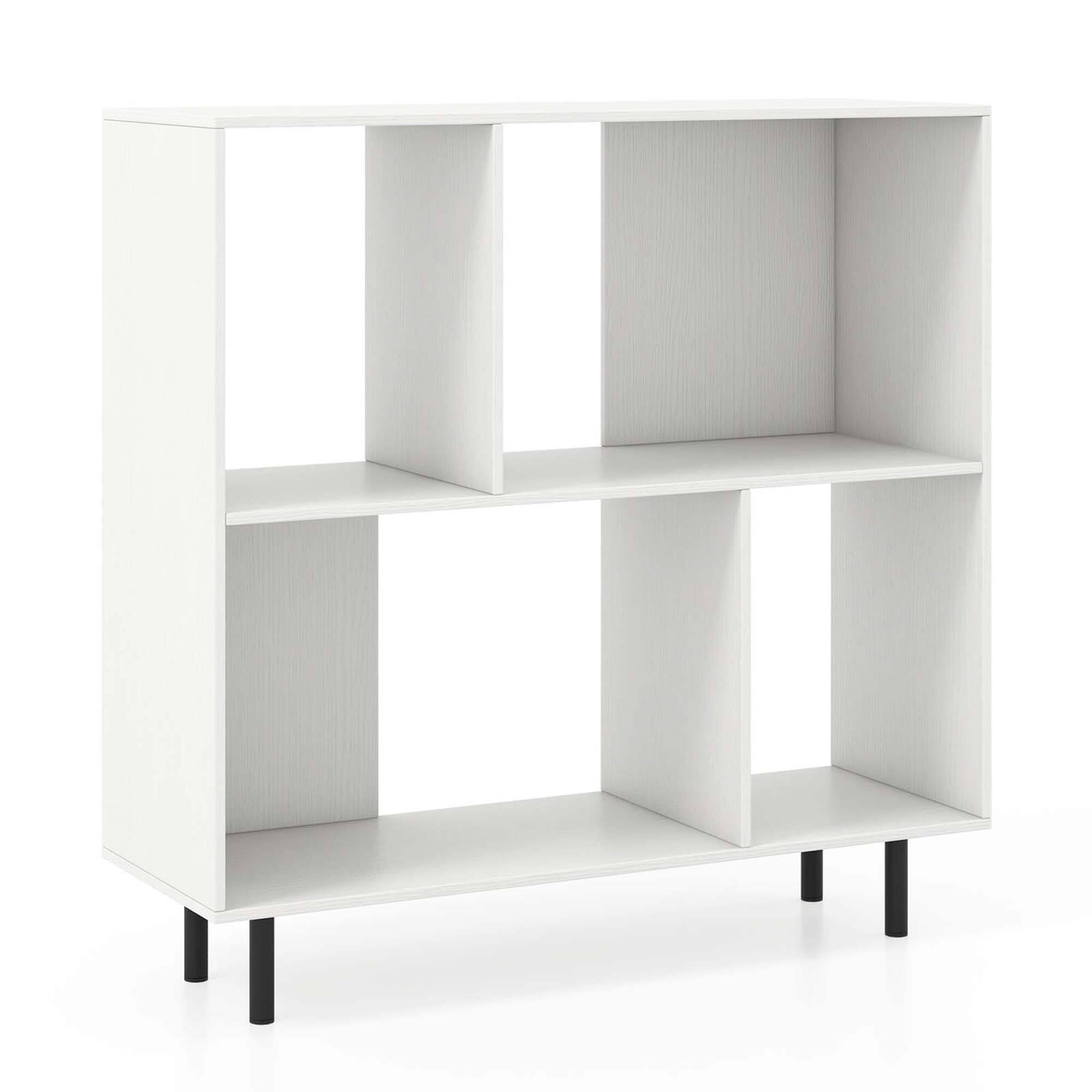 Costway - Open Shelf Bookcase Mid Century Modern Cube Bookshelf with 4 Compartments - White