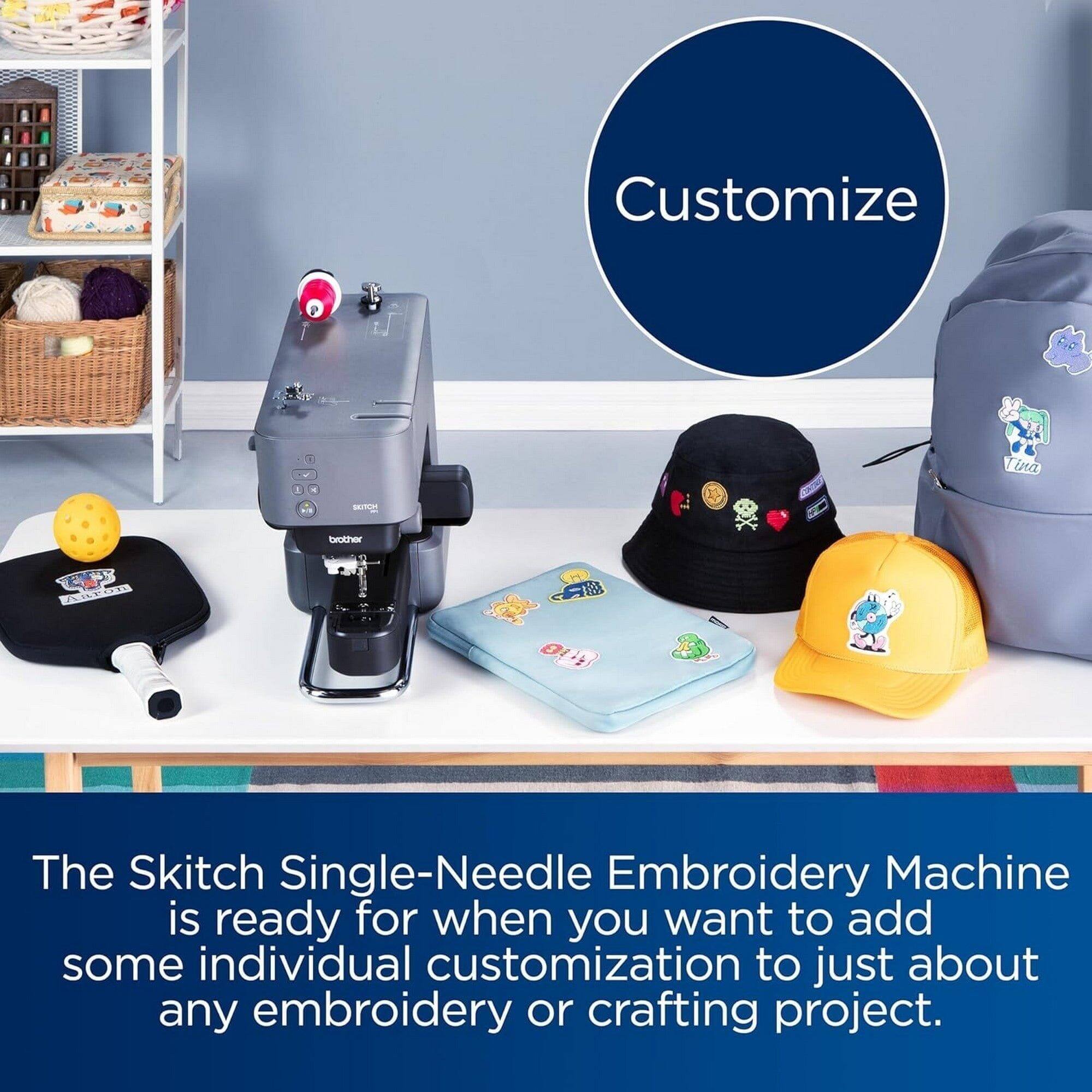 Customize
The Skitch Single-Needle Embroidery Machine is ready for when you want to add some individual customization to just about any embroidery or crafting project.