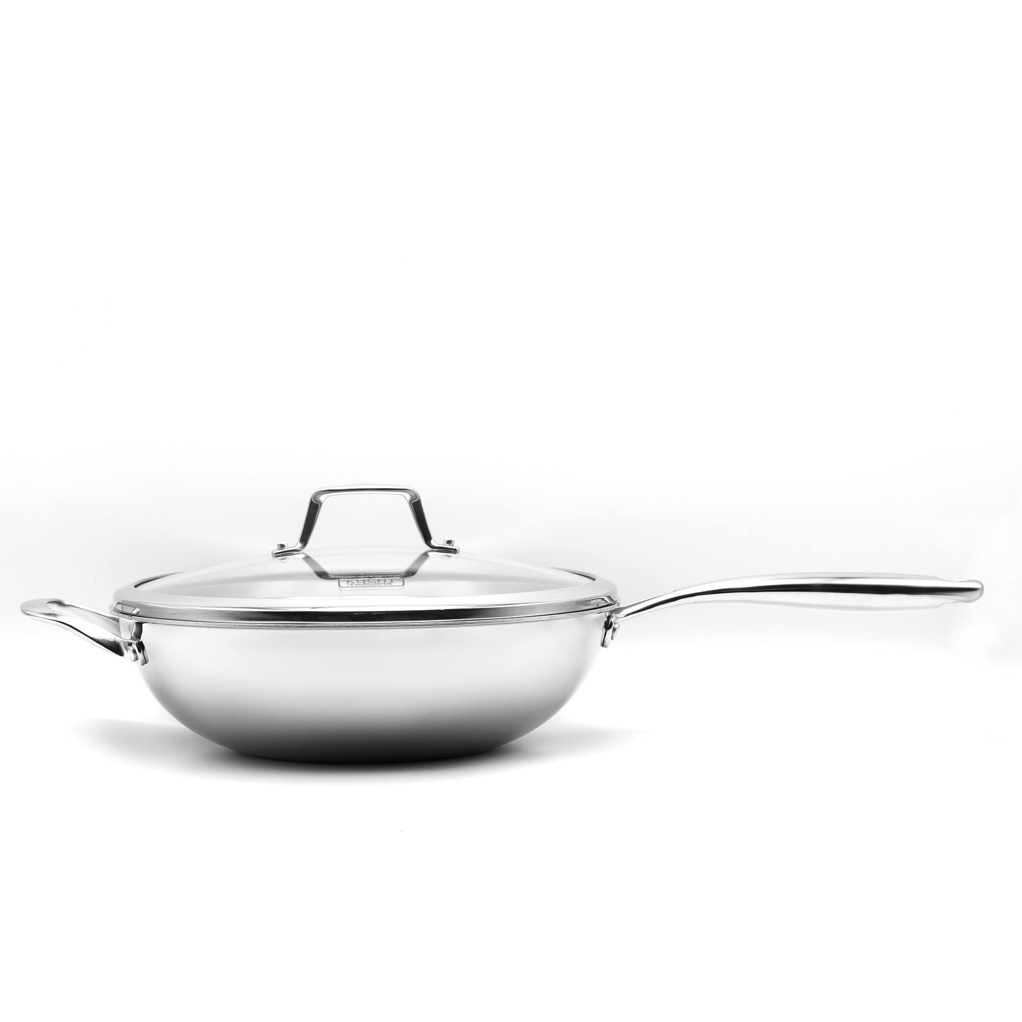 Angle. Kucht - KUCHT Culinary Professional 3-Ply Stainless Steel Wok with Lid - Stainless Steel.