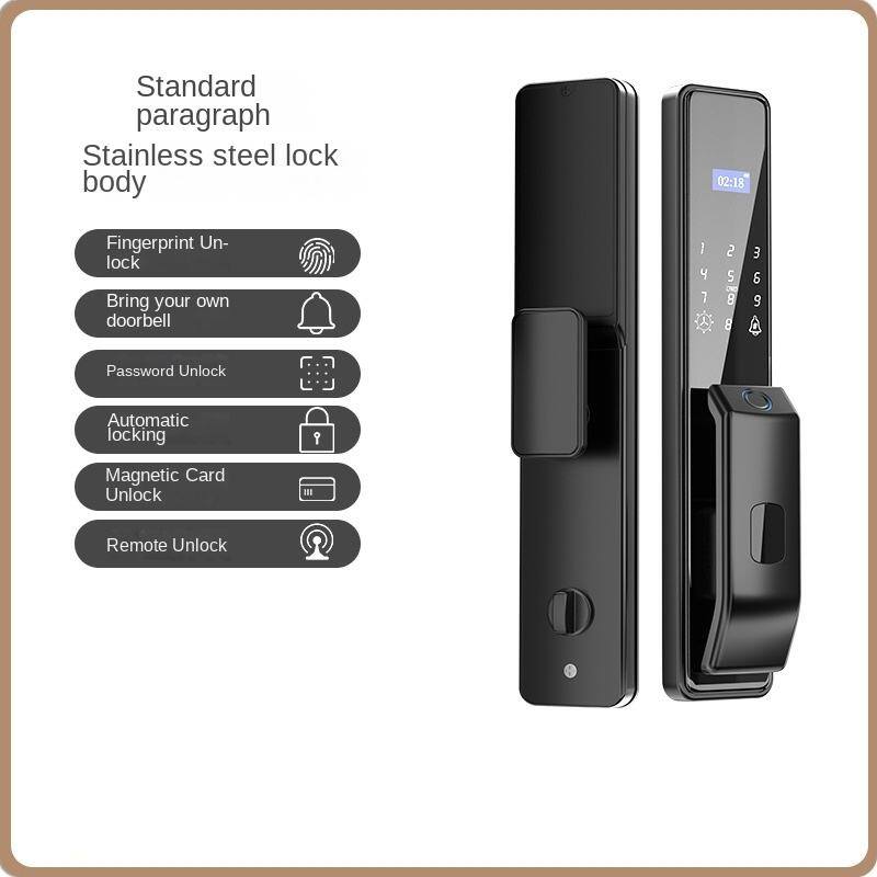 Standard paragraph  
Stainless steel lock body

- Fingerprint Unlock
- Bring your own doorbell
- Password Unlock
- Automatic locking
- Magnetic Card Unlock
- Remote Unlock