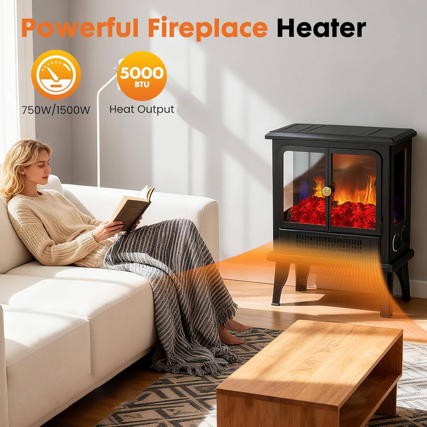 Powerful Fireplace Heater

5000 BTU Heat Output

750W/1500W