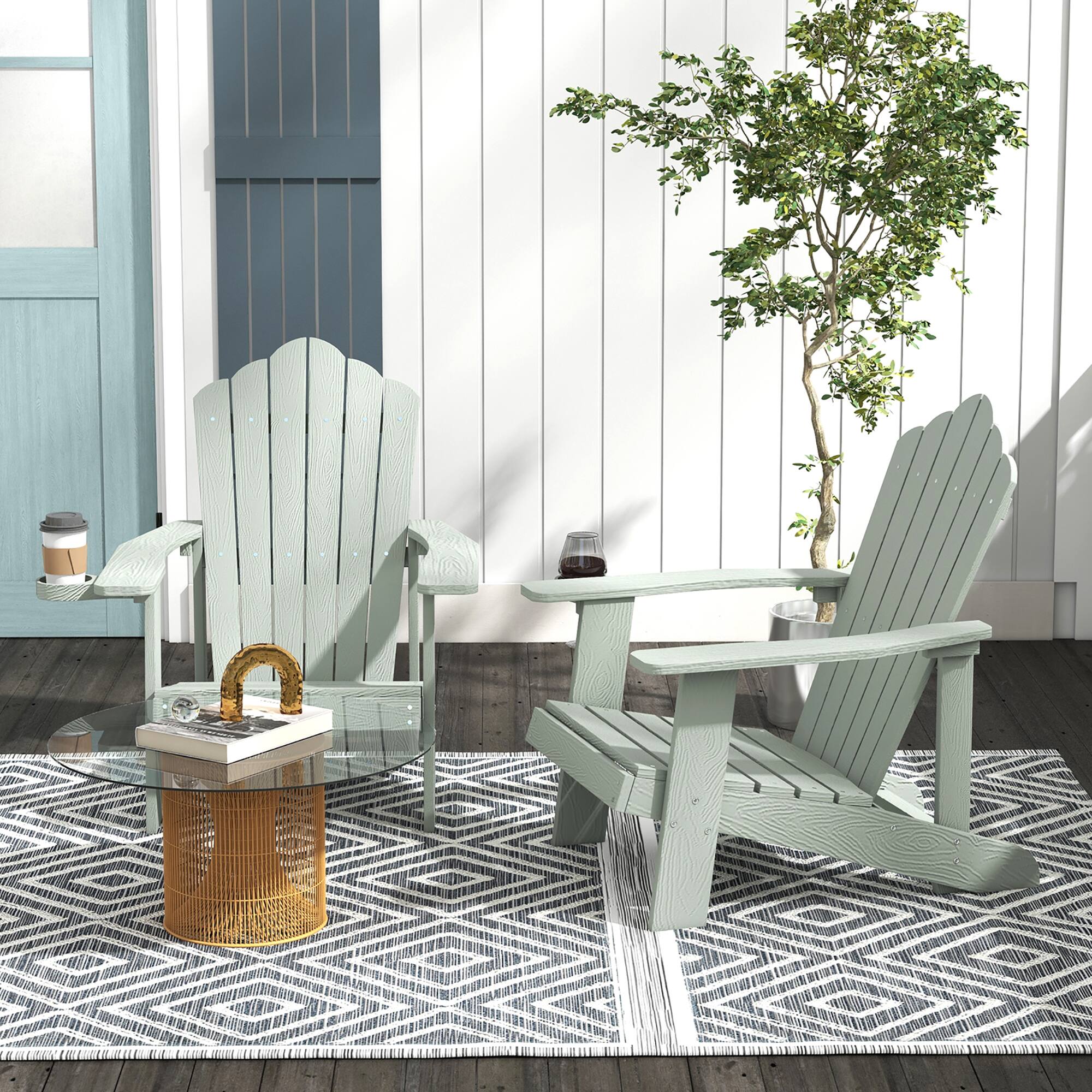 Alt View 2. Gymax - Gymax Patio HIPS Outdoor Weather Resistant Slatted Chair Adirondack Chair w/ Cup Holder Light Grey - Light Grey.