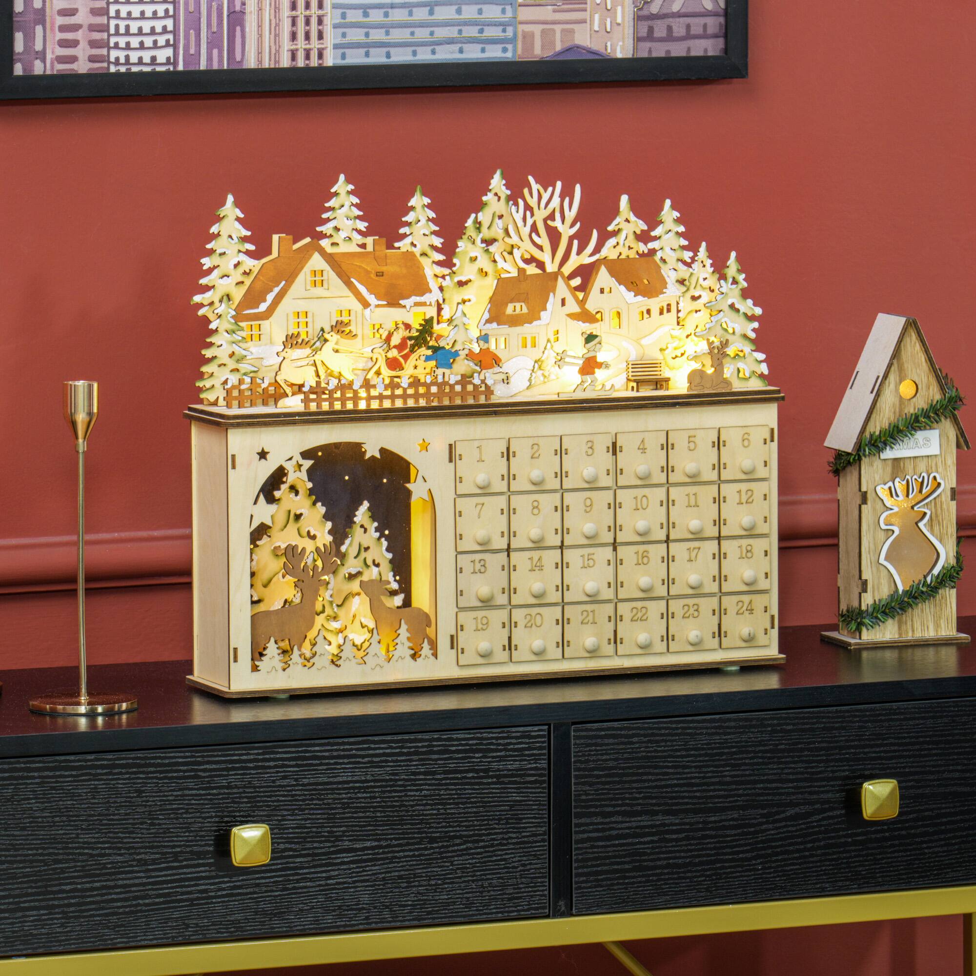 Alt View 4. TinyHomie - HOMCOM Light Up Wooden Christmas Advent Calendar 24 Drawers LED Lights Natural - white.
