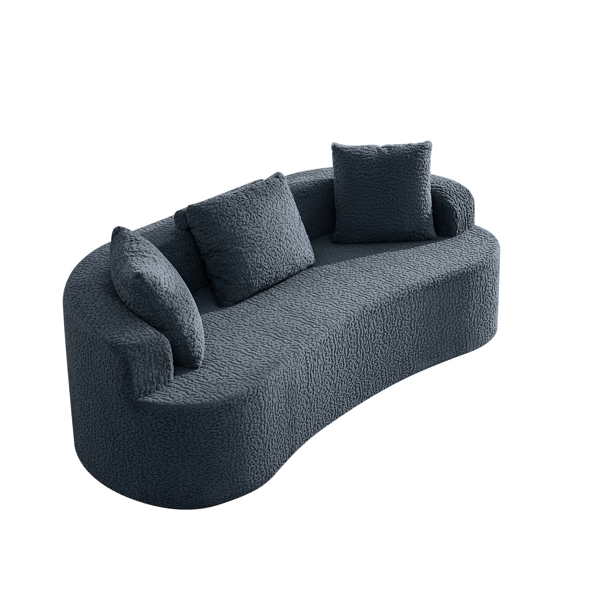 Left. Brick Attic - 87 Wide Boucle Upholstered Sofa with 3 Pillows,High Denslysponge and No Assembly Needed - Navy.