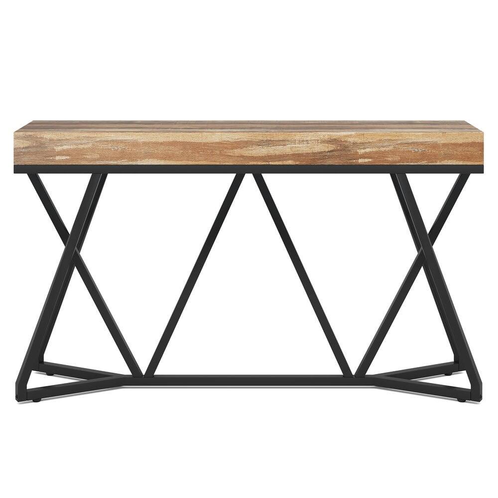 Left. Kadyn - Entryway Table, Console Sofa Table,Farmhouse Console Table, 55" Sofa Table Wood Entryway Table,Wood & Black - Brown.