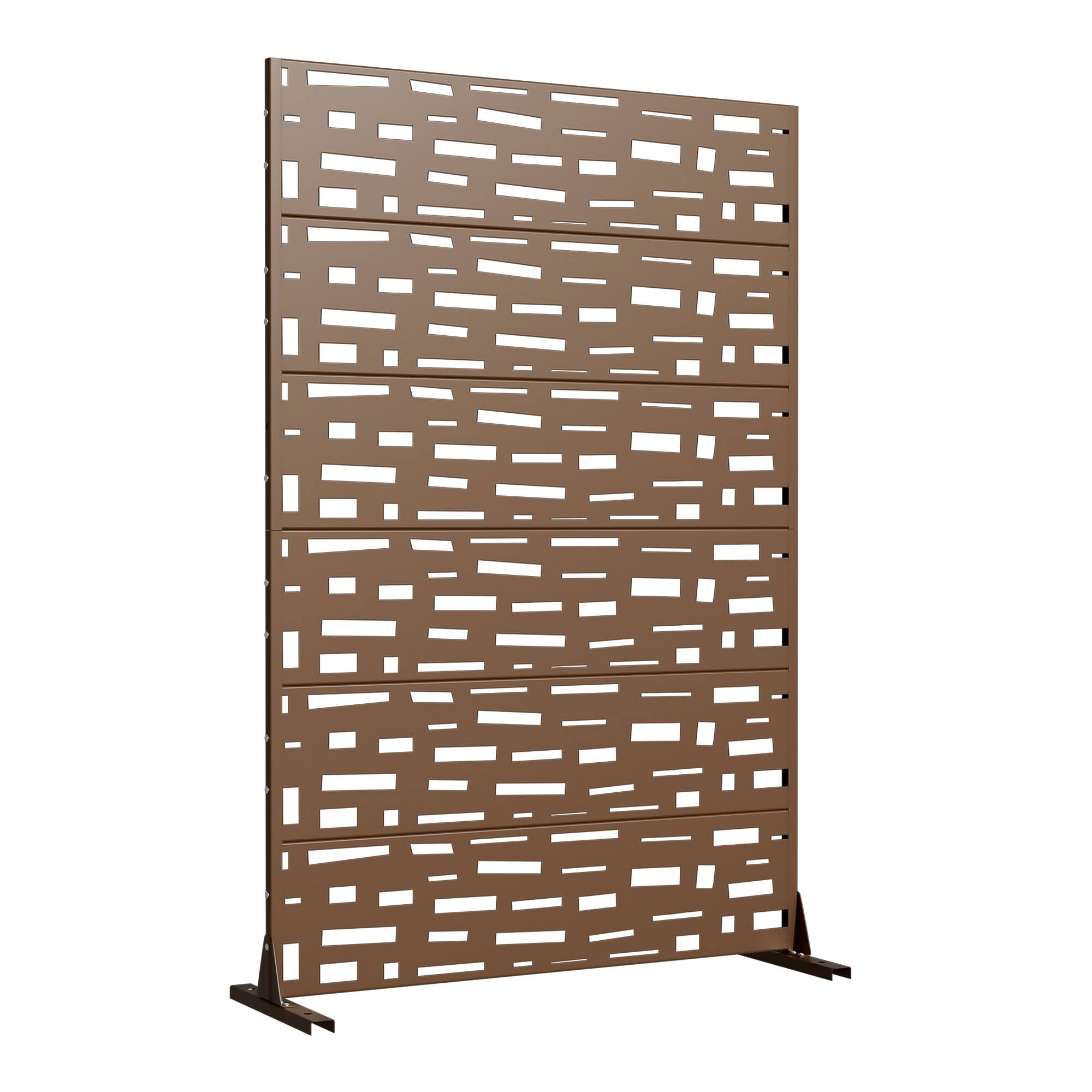 Angle. PexFix - 72 in. x 47 in. Gerald Pattern Metal Outdoor Privacy Screen & Panels, Freestanding Garden Divider Fence - Brown.