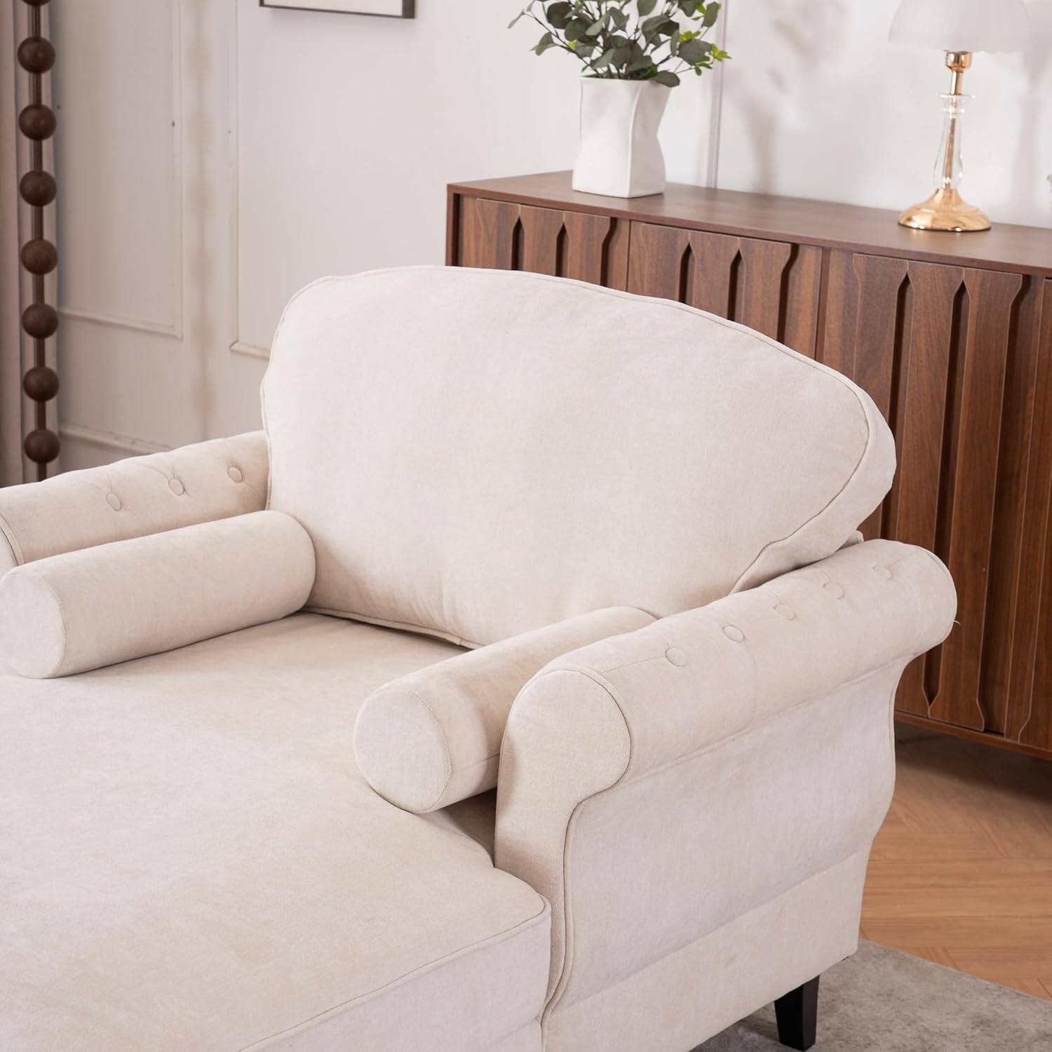 Alt View 5. Trinkets Crazed - Oversized Chaise Lounge Indoor,Chenille Single Sofa Bed with Wide Seat Upholstered Reclining Sleeper Armchair - beige.
