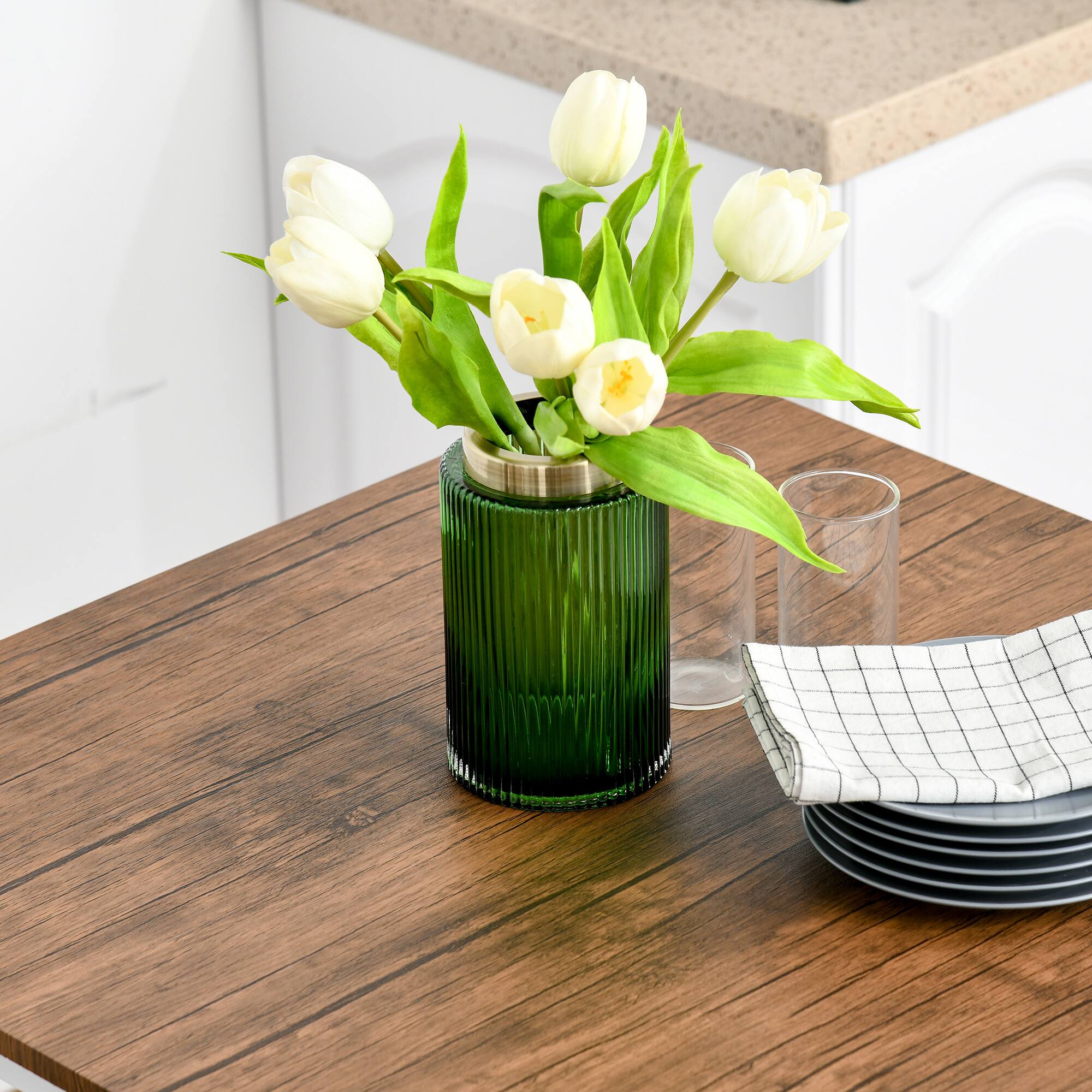 Alt View 4. Homcom - 3-Piece Counter Height Bar Table with Space-Saving Design, Square Kitchen Table and Chairs Set with Footrest - Walnut and White.